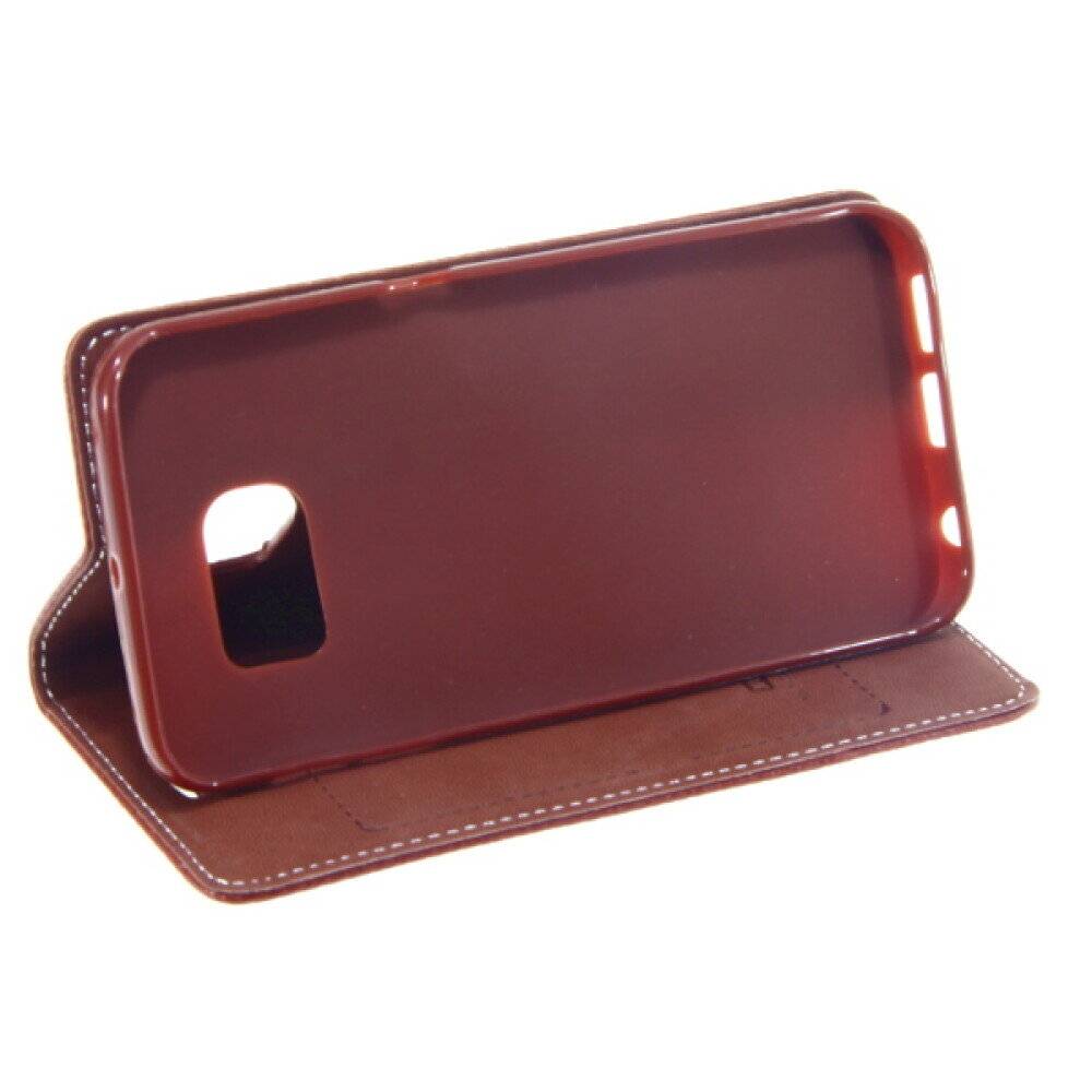 Book Case Handyhülle für Galaxy S6 Edge Braun Schutz Tasche