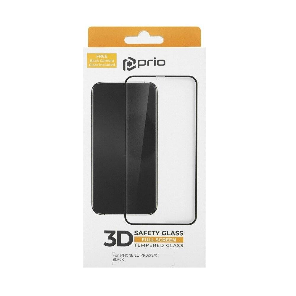 prio 3D Displayschutzglas für iPhone 11 Pro/XS/X + Kameraglas schwarz