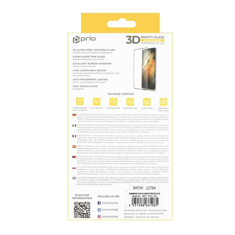 prio 3D Displayschutzglas für Samsung S22+ schwarz