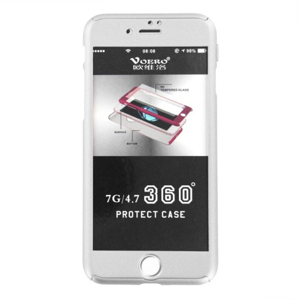 360° Handyhülle für iPhone 7 Silber Schutz Tasche