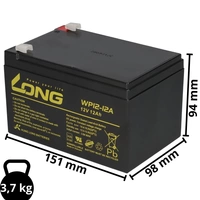 Kung Long VdS WP12-12 12V 12Ah AGM Blei Accu Batterie wartungsfrei Kung Long VdS WP12-12 12V 12Ah AGM Blei Accu Batterie wartungsfrei