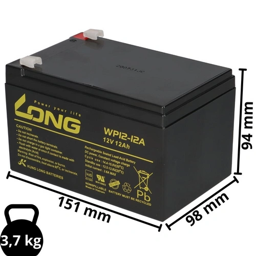 Kung Long VdS WP12-12 12V 12Ah AGM Blei Accu Batterie wartungsfrei Kung Long VdS WP12-12 12V 12Ah AGM Blei Accu Batterie wartungsfrei