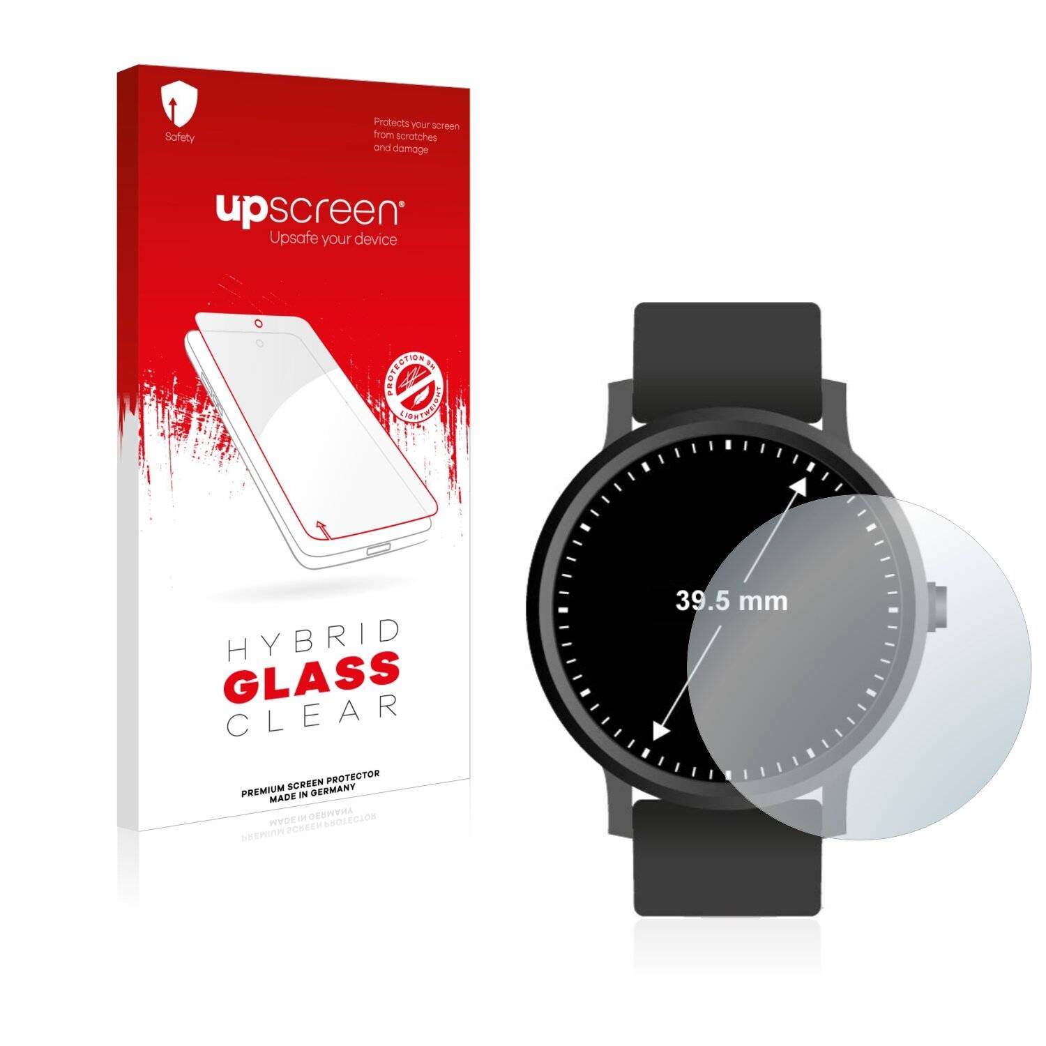upscreen Hybrid Glass Clear Premium Schutzglas Folie für Kreisrunde Displays (ø: 39.5