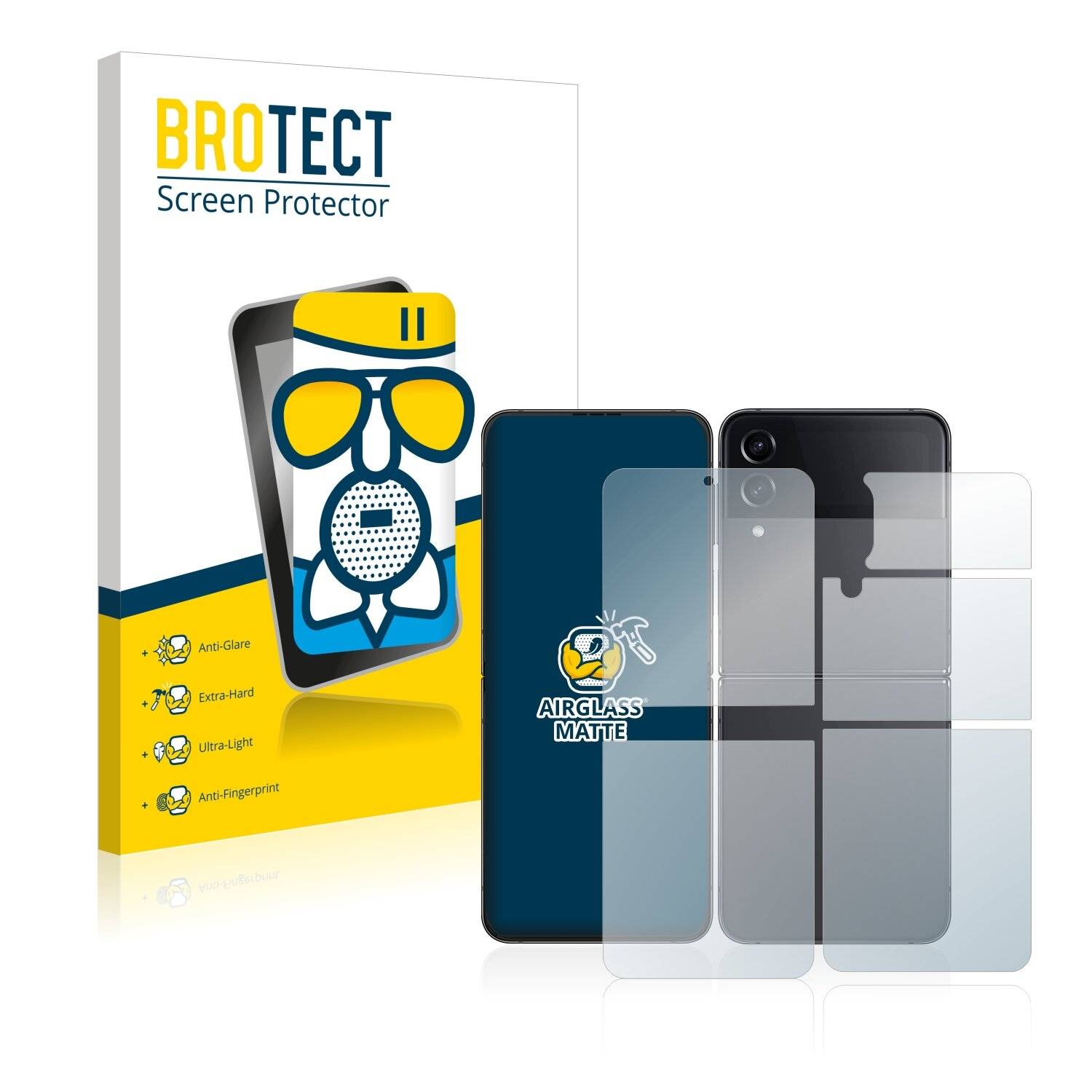BROTECT AirGlass Flexible Schutz Glas Folie für Samsung Galaxy Z Flip 4 (Display+Rückseite) Matt Entspiegelt