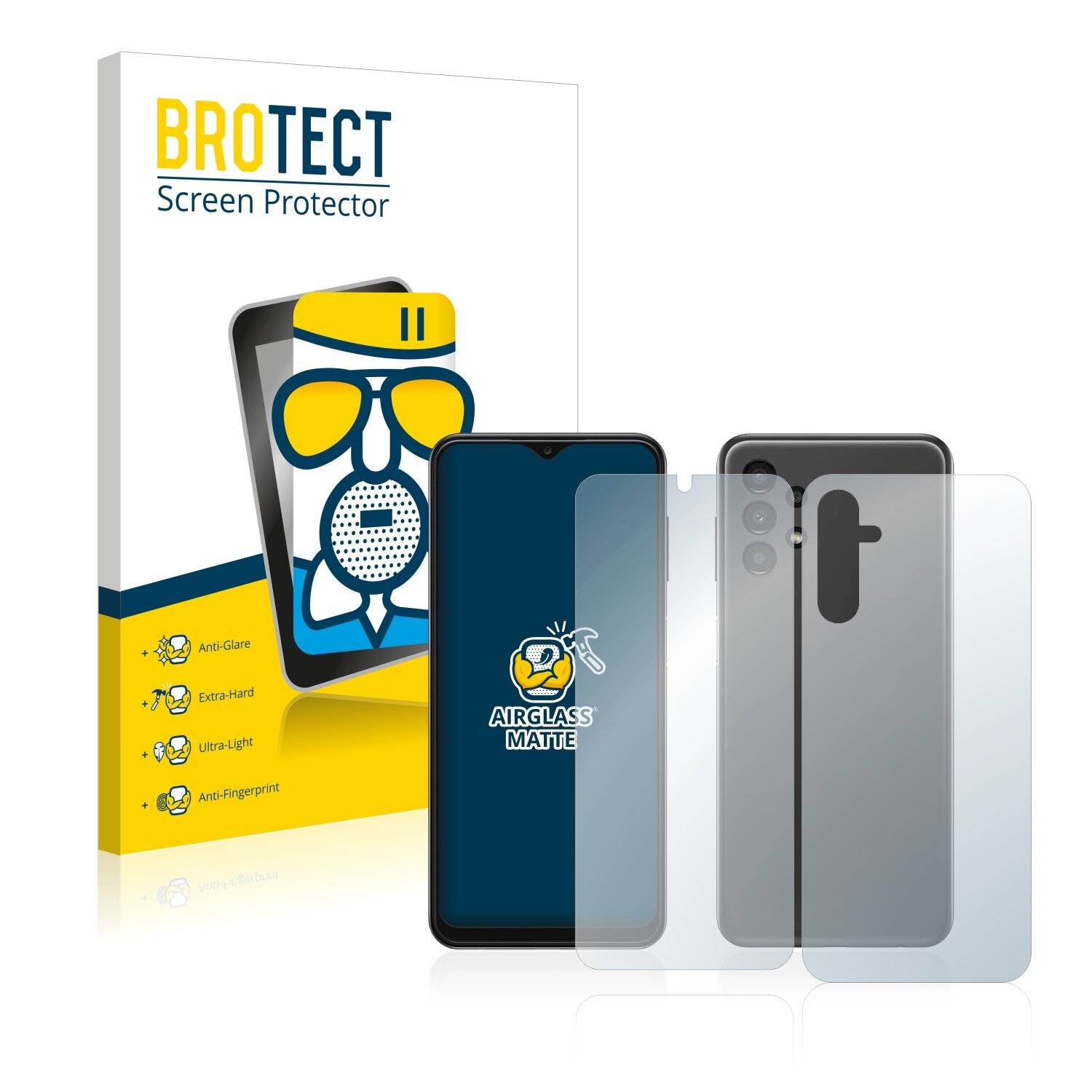 BROTECT AirGlass Flexible Schutz Glas Folie für Samsung Galaxy A14 5G (Display+Rückseite) Matt Entspiegelt