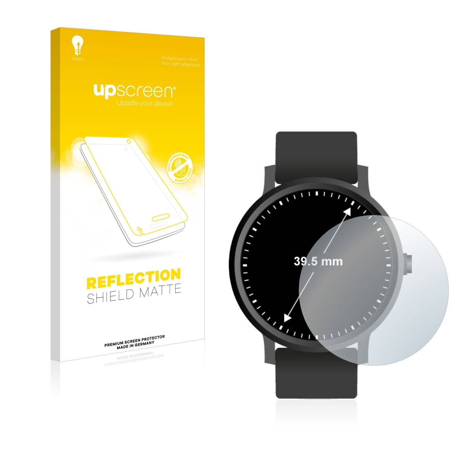 upscreen Reflection Shield Matte Premium Displayschutzfolie für Kreisrunde Displays (ø: 39.5