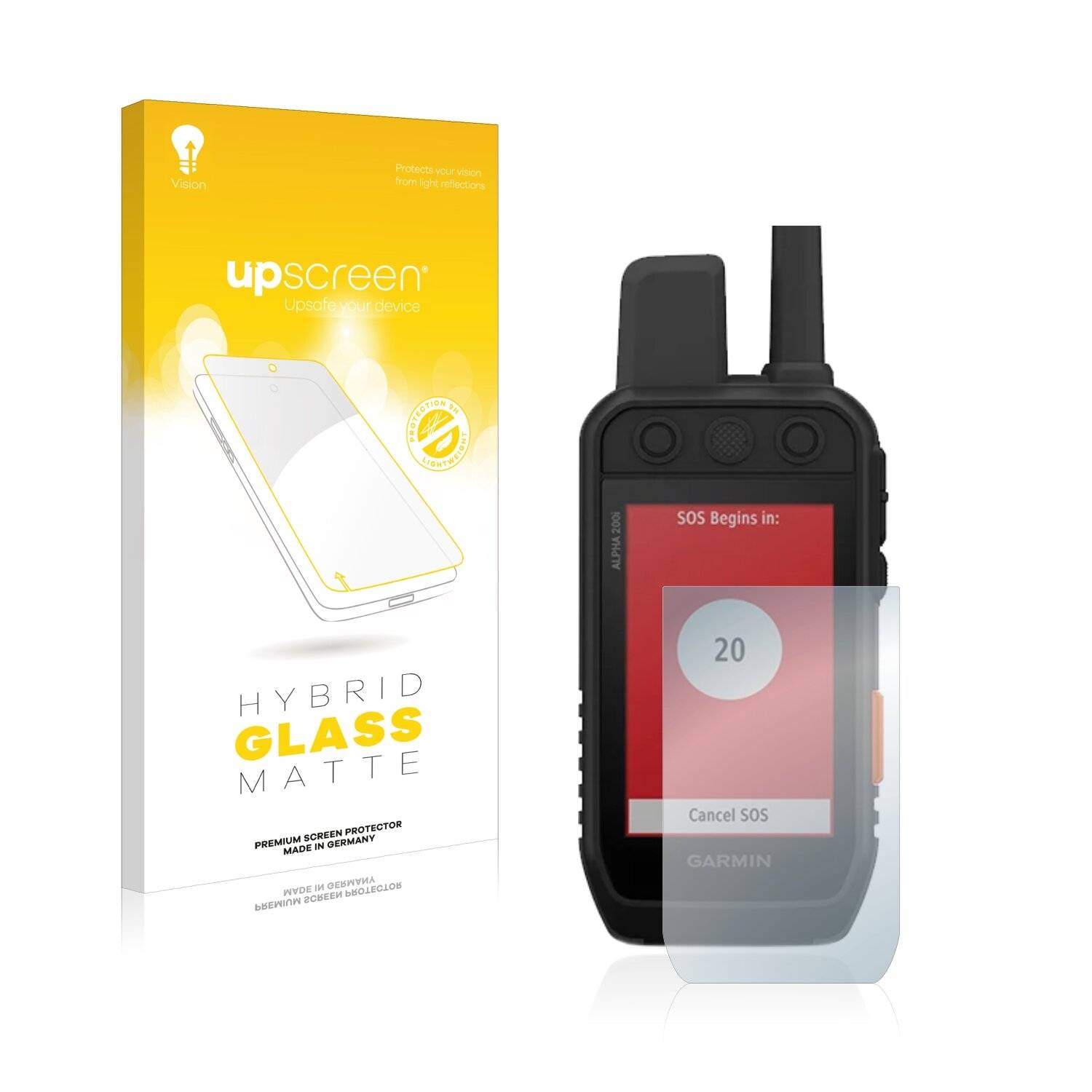 upscreen Hybrid Glass Matte Premium Schutzglas Folie für Garmin Alpha 200i