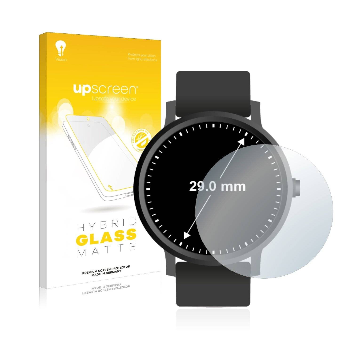 upscreen Hybrid Glass Matte Premium Schutzglas Folie für Armbanduhren (Kreisrund, ø: 29
