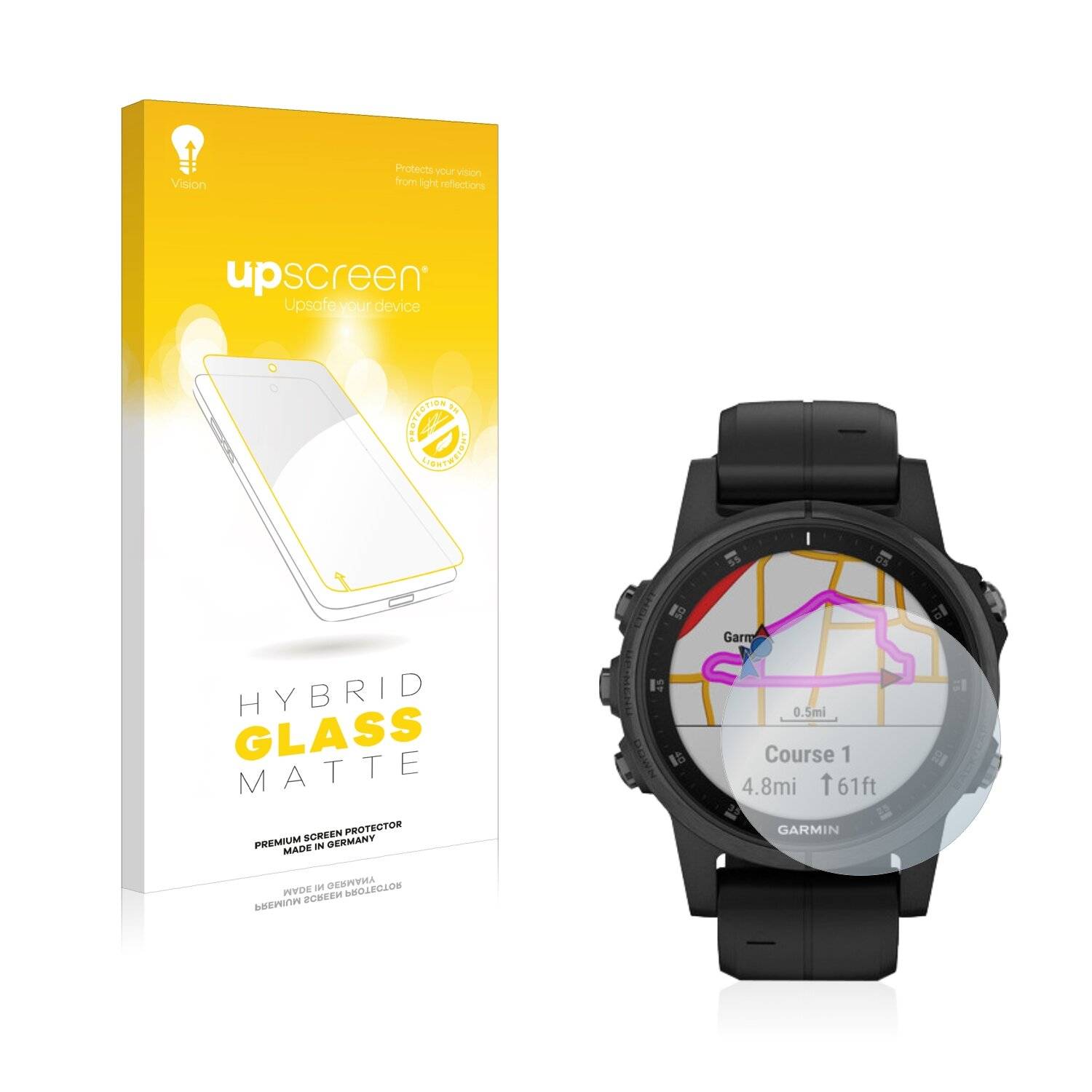 upscreen Hybrid Glass Matte Premium Schutzglas Folie für Garmin Fenix 5S Plus (42