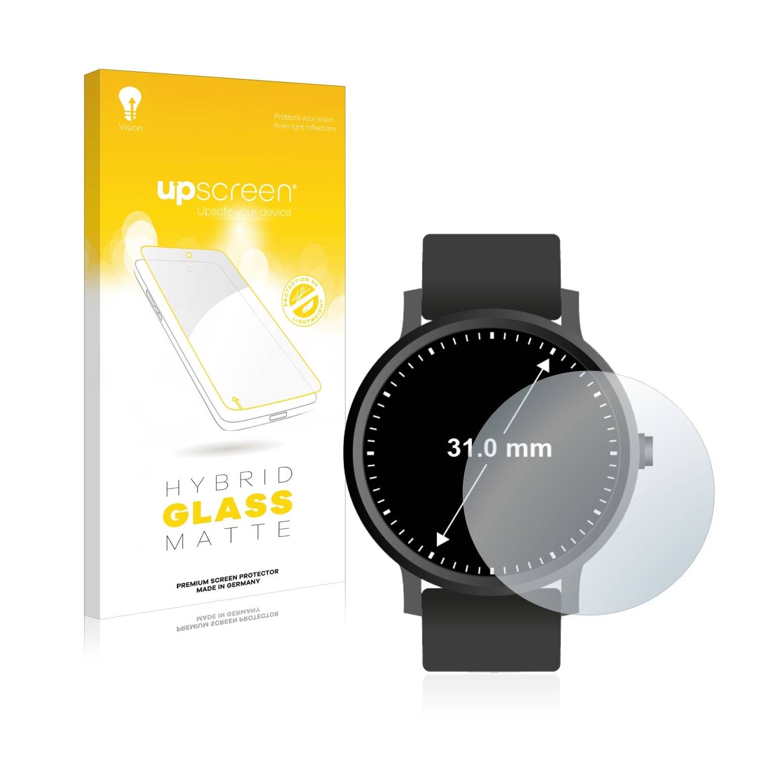 upscreen Hybrid Glass Matte Premium Schutzglas Folie für Armbanduhren (Kreisrund, ø: 31