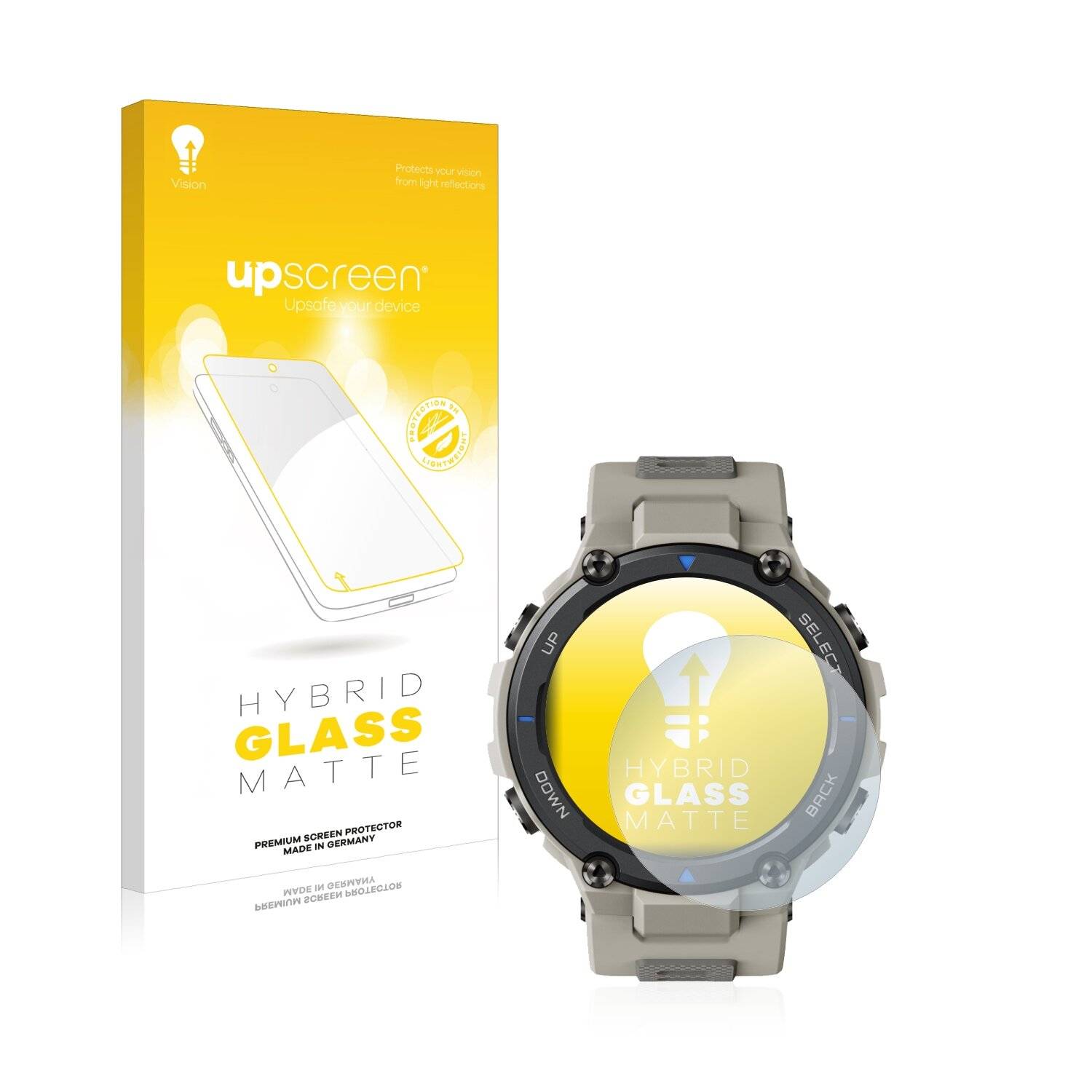 upscreen Hybrid Glass Matte Premium Schutzglas Folie für Huami Amazfit T-Rex