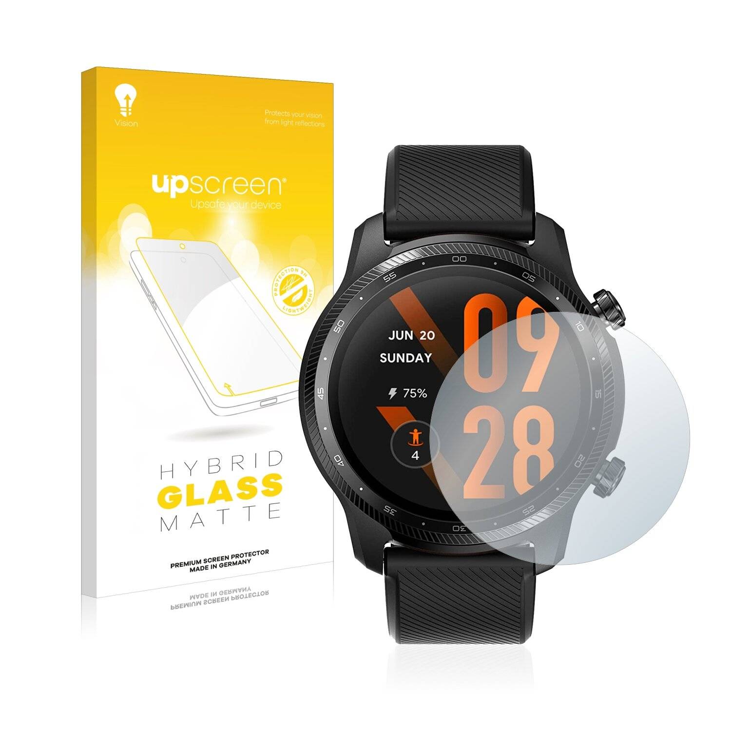 upscreen Hybrid Glass Matte Premium Schutzglas Folie für Mobvoi Ticwatch Pro 3 Ultra