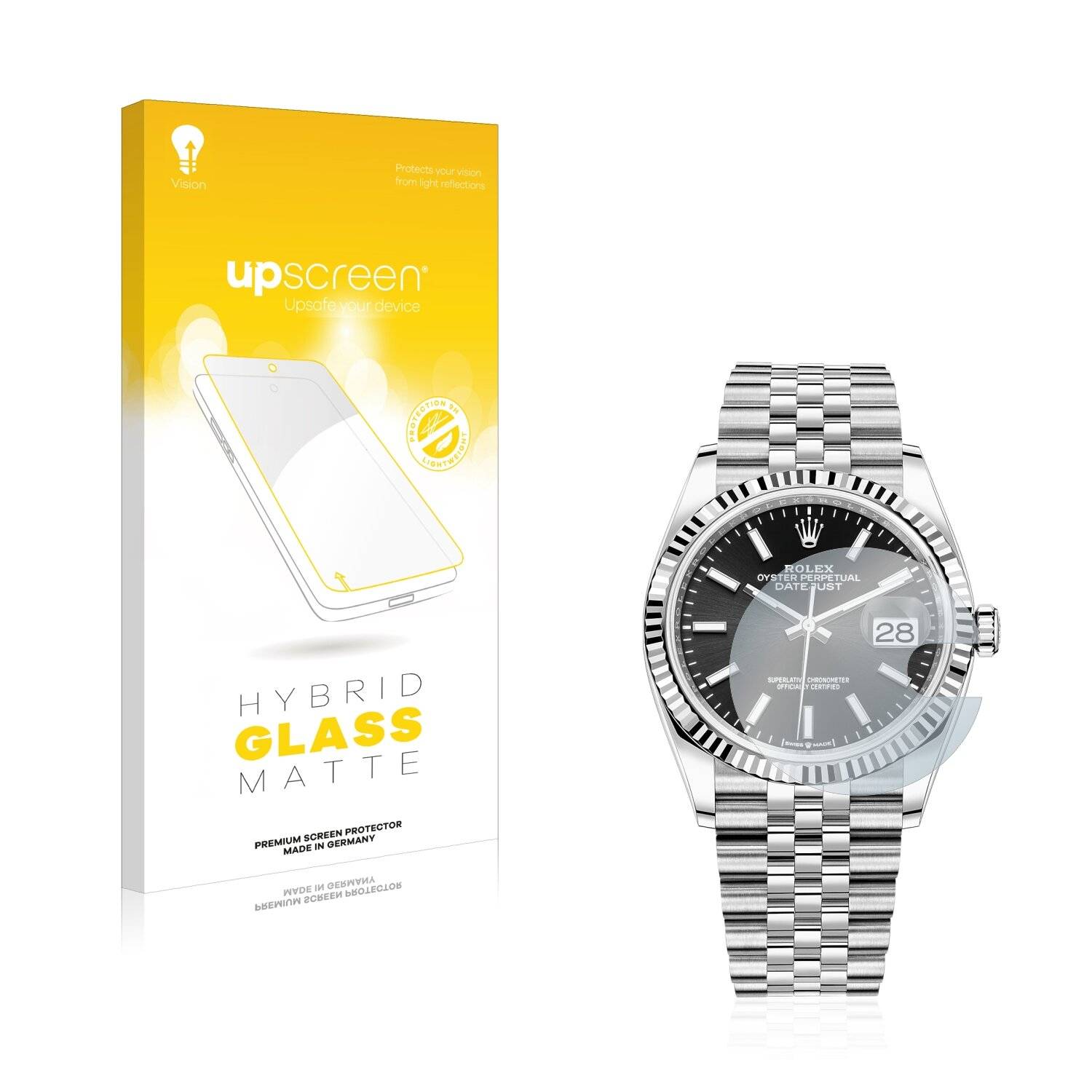 upscreen Hybrid Glass Matte Premium Schutzglas Folie für Rolex Datejust