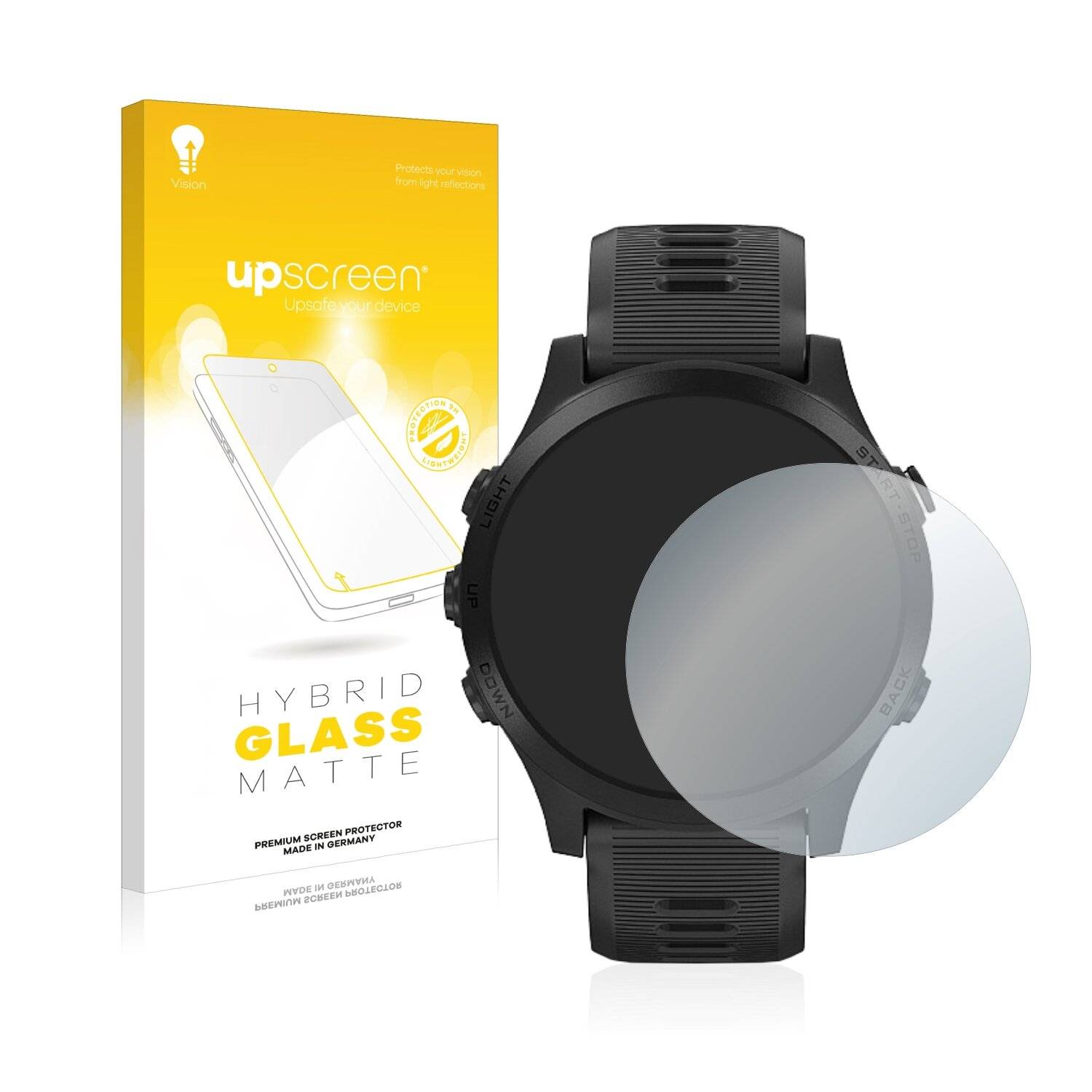 upscreen Hybrid Glass Matte Premium Schutzglas Folie für Garmin Forerunner