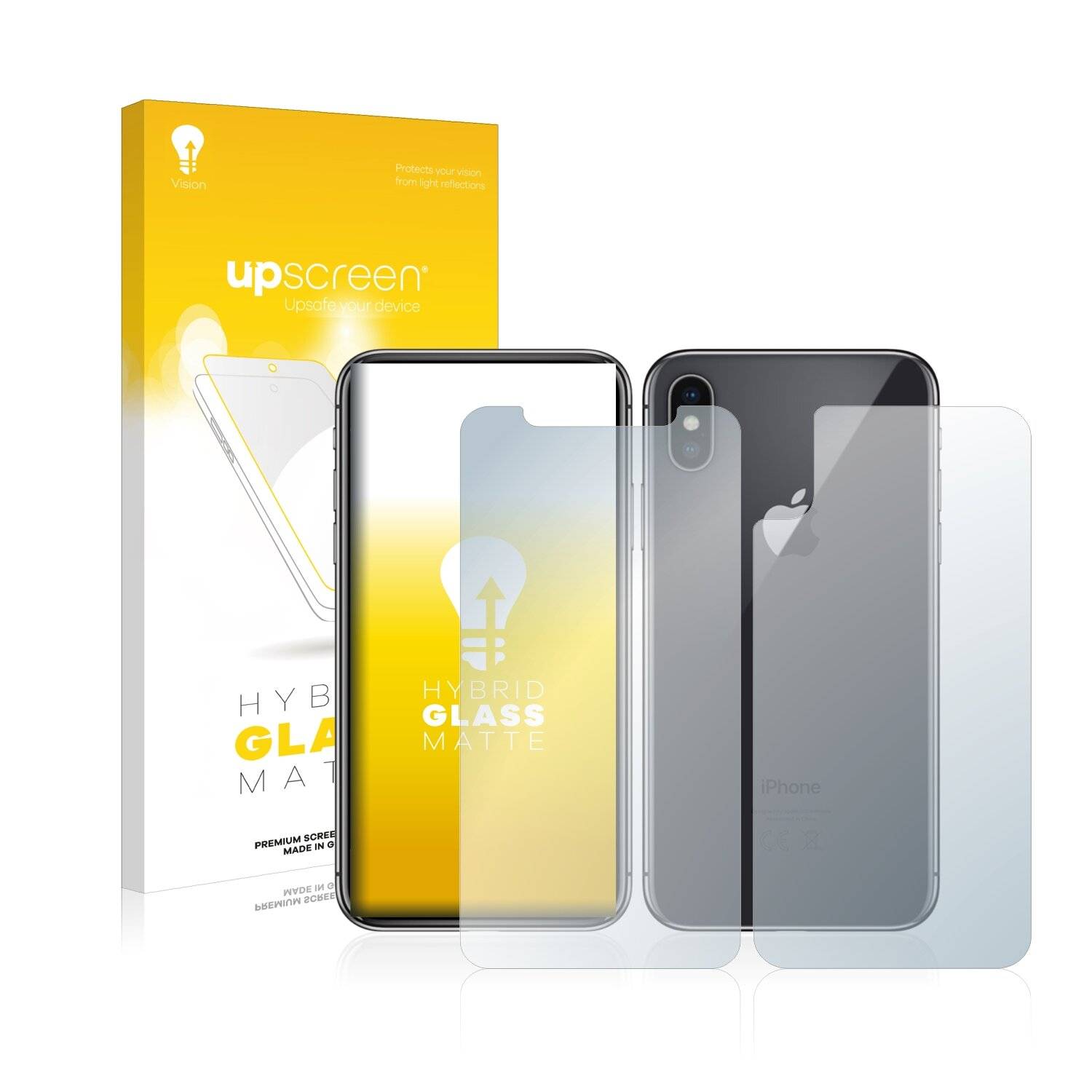 upscreen Flexible Schutz Glas Folie für Apple iPhone X / Xs (Vorder + Rückseite) Schutzglas 9H Hybridglas Matt