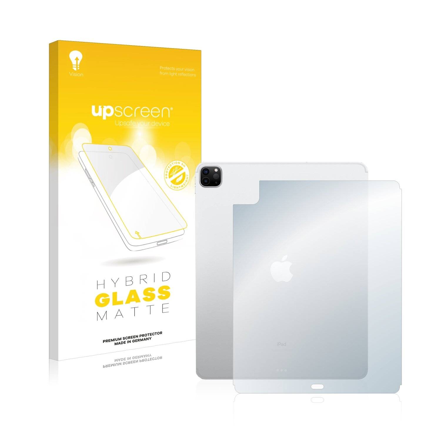 upscreen Hybrid Glass Matte Premium Schutzglas Folie für Apple iPad Pro 12.9 2022 (Rückseite,