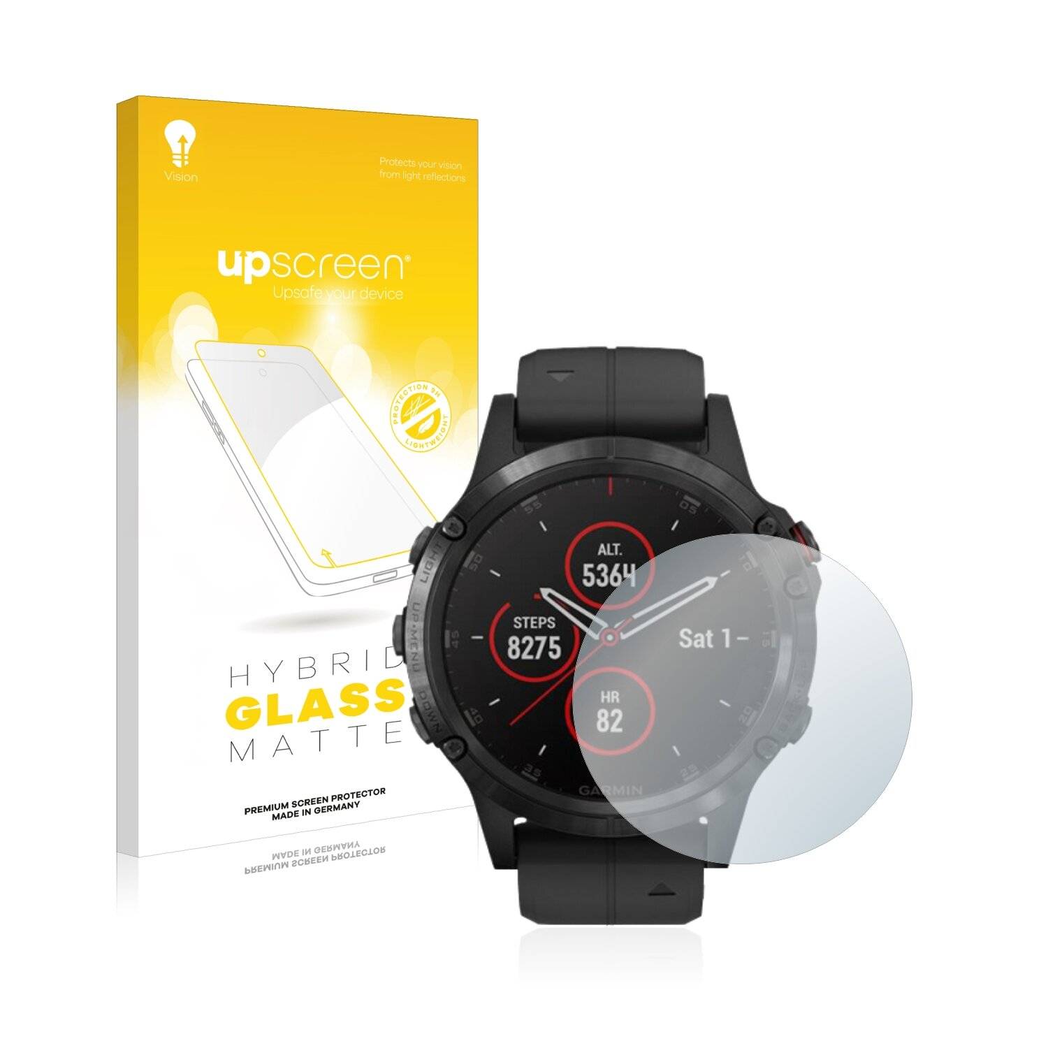 upscreen Hybrid Glass Matte Premium Schutzglas Folie für Garmin Fenix 5 Plus (47