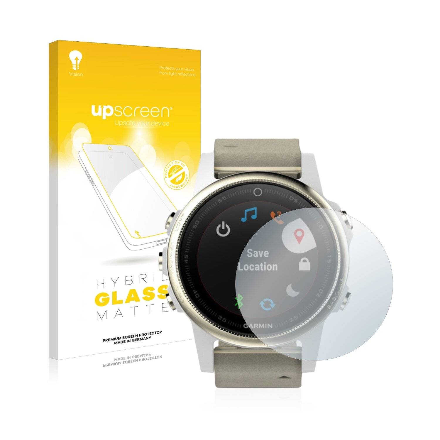 upscreen Hybrid Glass Matte Premium Schutzglas Folie für Garmin Fenix 5S (42