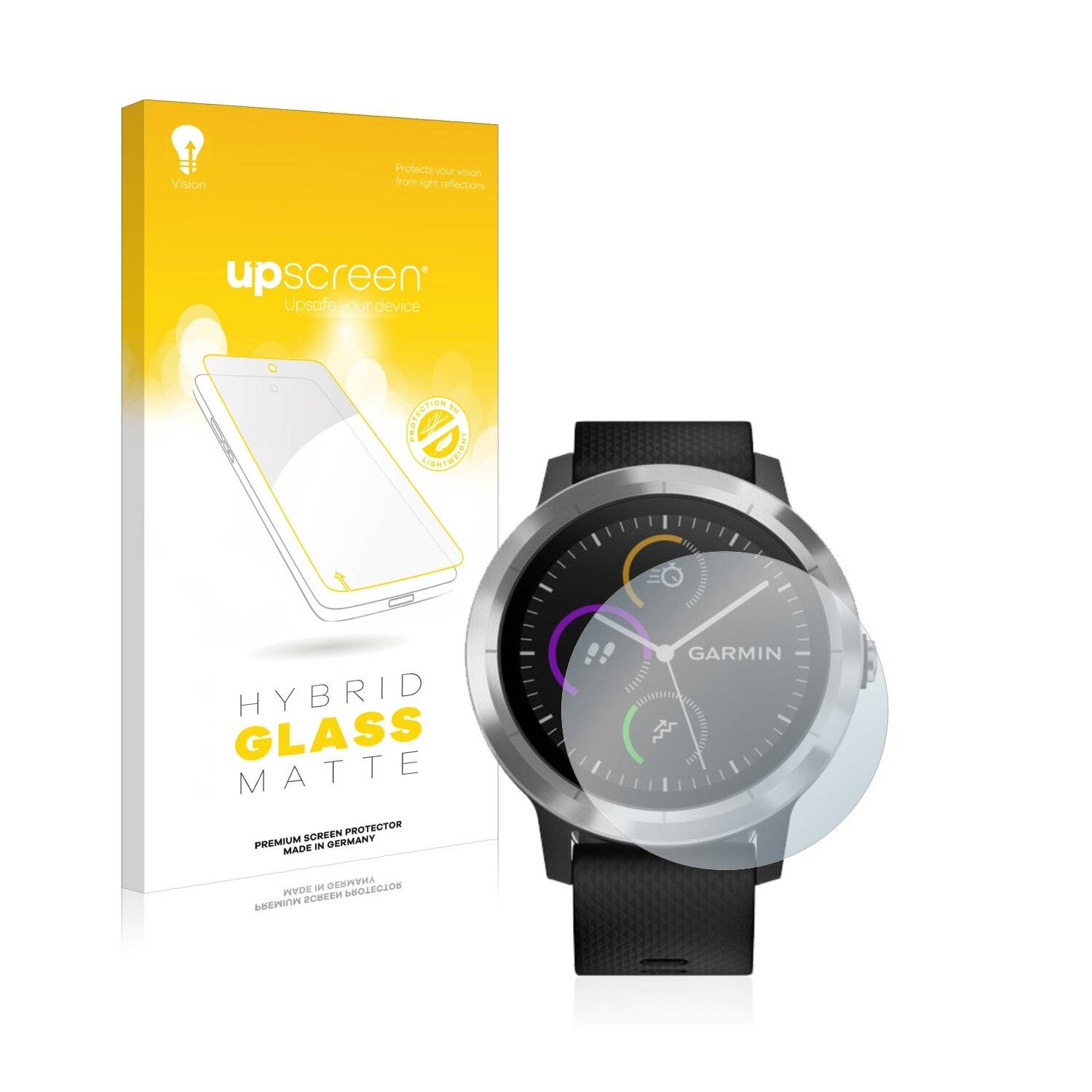 upscreen Hybrid Glass Matte Premium Schutzglas Folie für Garmin vivoactive
