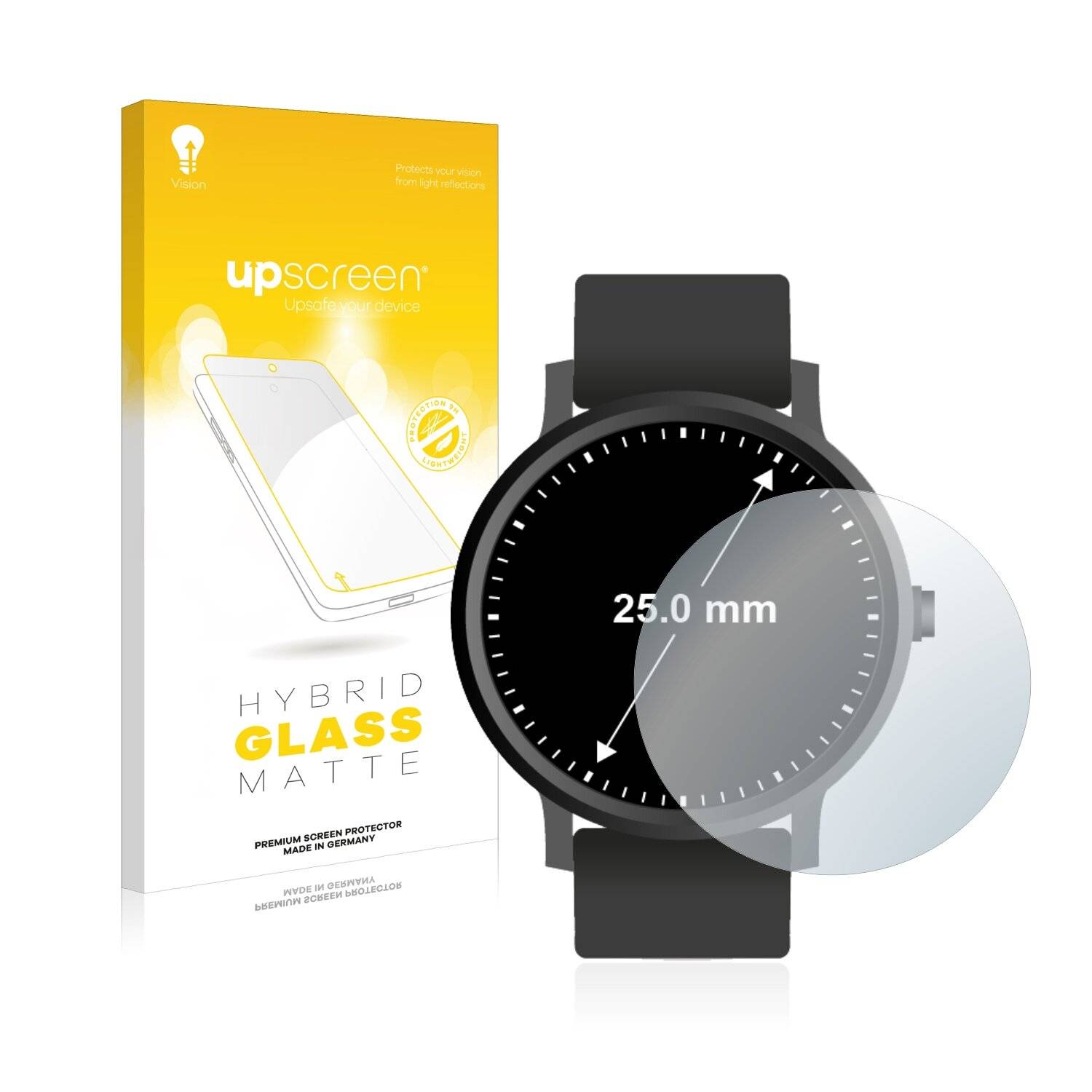 upscreen Hybrid Glass Matte Premium Schutzglas Folie für Armbanduhren (Kreisrund, ø: 25