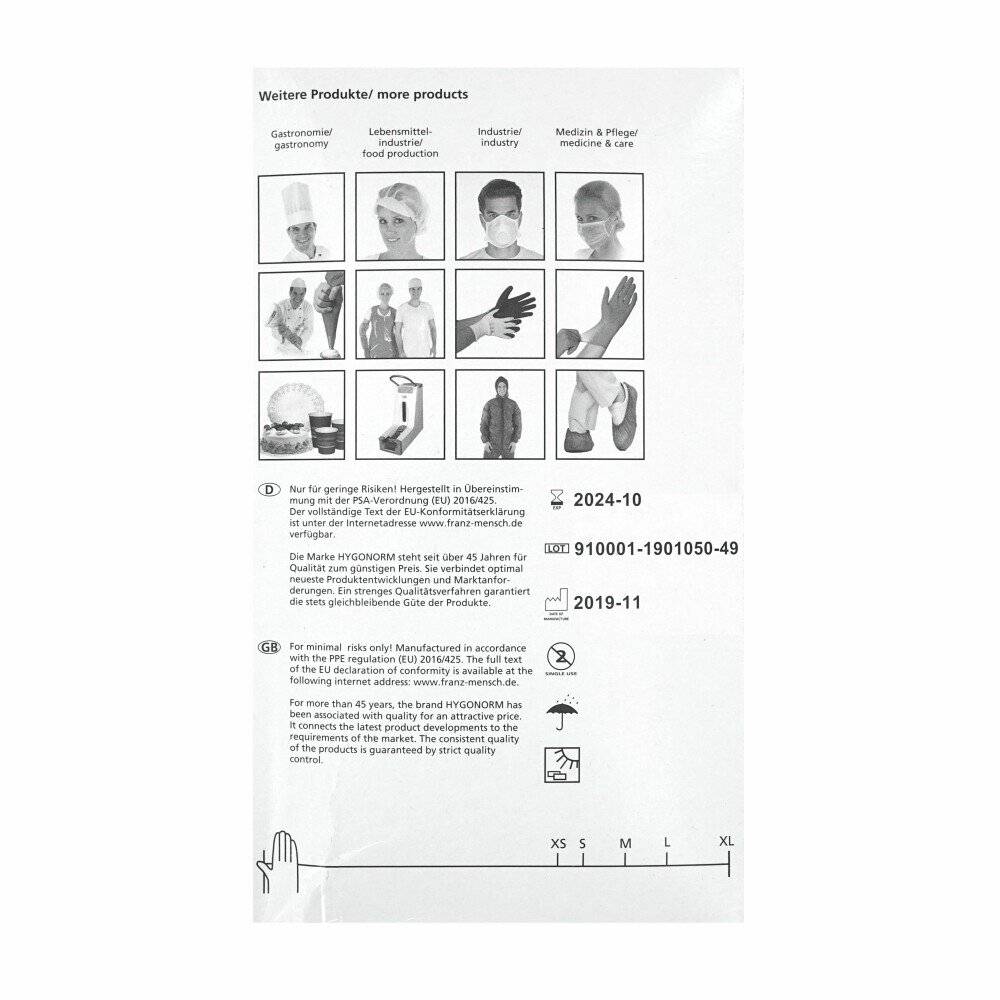 250 Stück Hygonorm Allfood Safe Nitrilhandschuhe Einweghandschuhe S Weiß