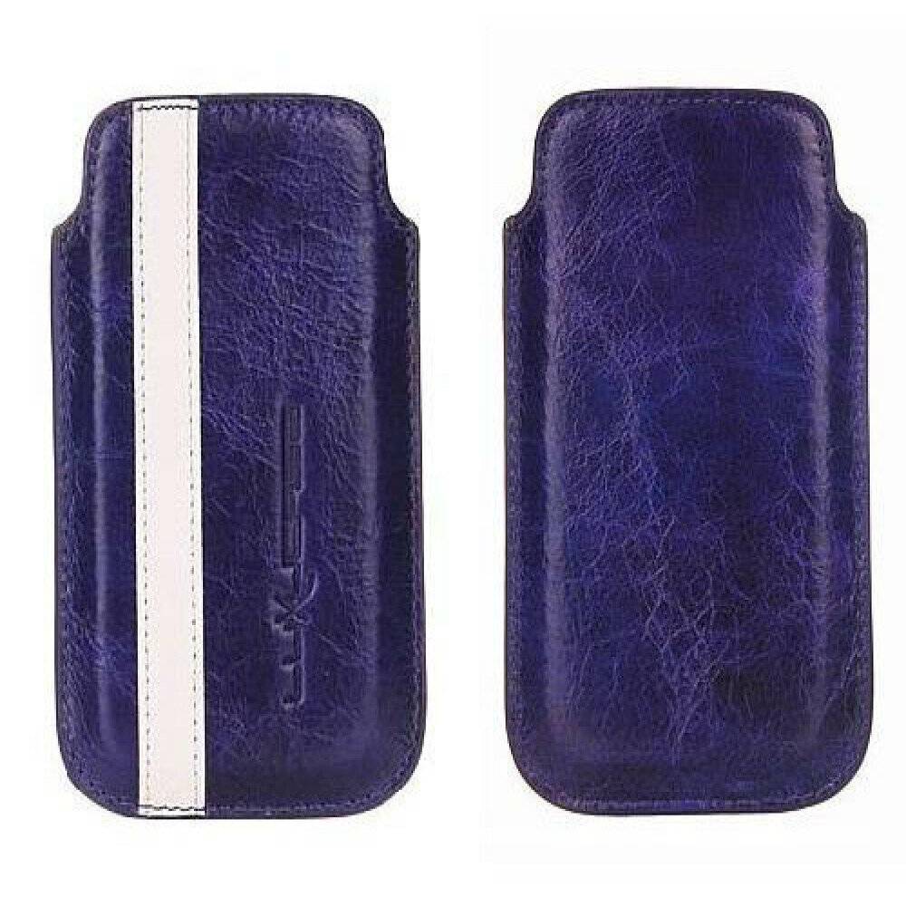 Leder Handyhülle für iPhone 4 4s Blau Weiß Größe M