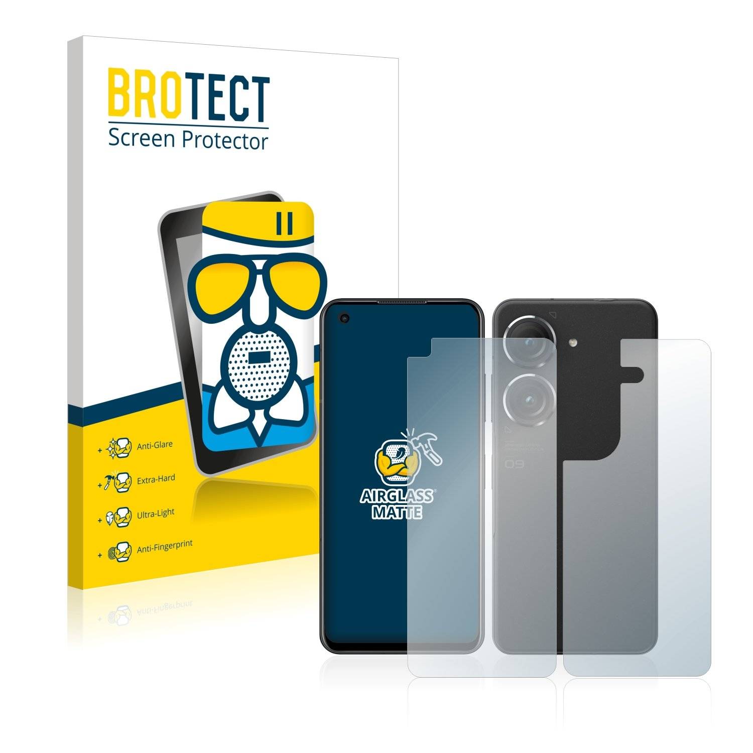 BROTECT AirGlass Flexible Panzerglasfolie für ASUS ZenFone 9 (Display+Rückseite) Matt Entspiegelt