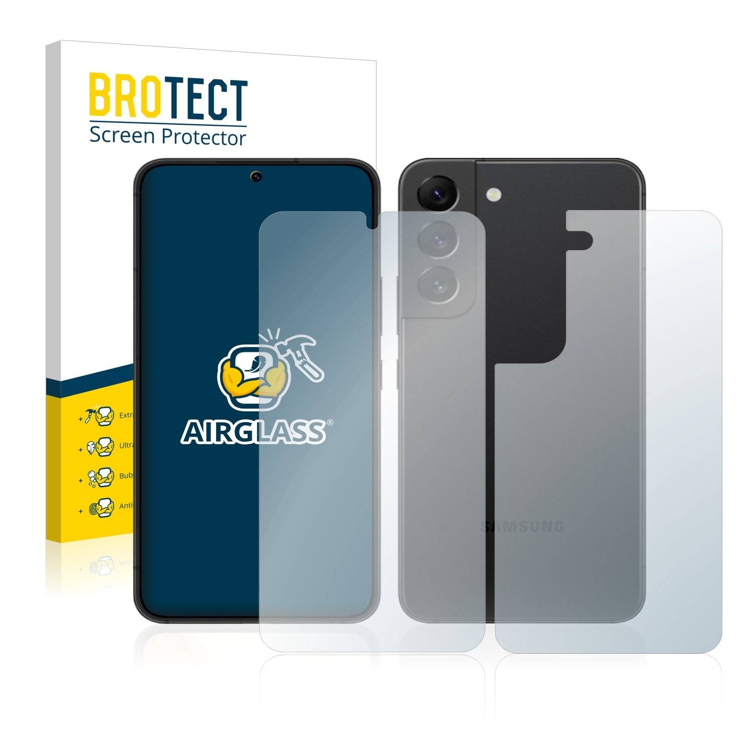 BROTECT AirGlass Glas Panzer-Folie für Samsung Galaxy S22 5G (Display+Rückseite) - Schutzglas