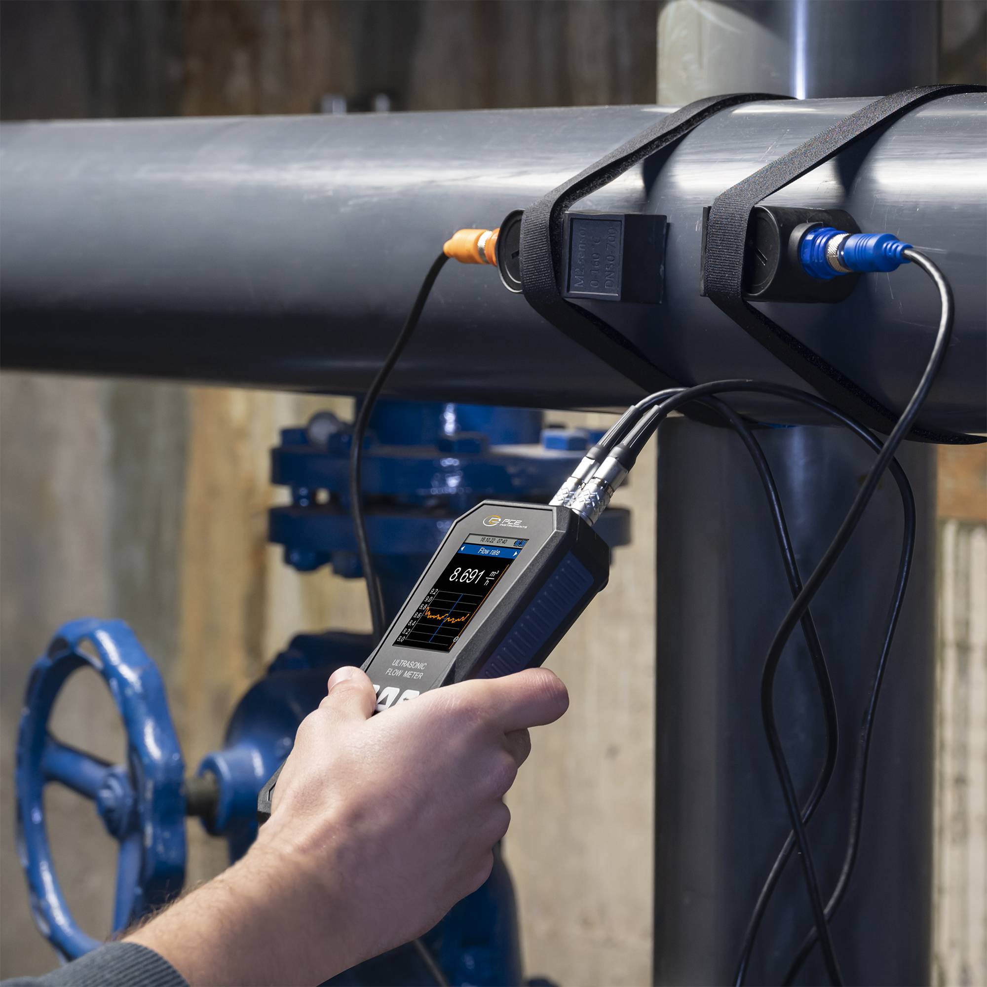 PCE Instruments Ultraschall-Durchflussmessgerät PCE-TDS 200+ M |Sensoren für Rohr Ø 50-700mm |Wärmemengenmessung
