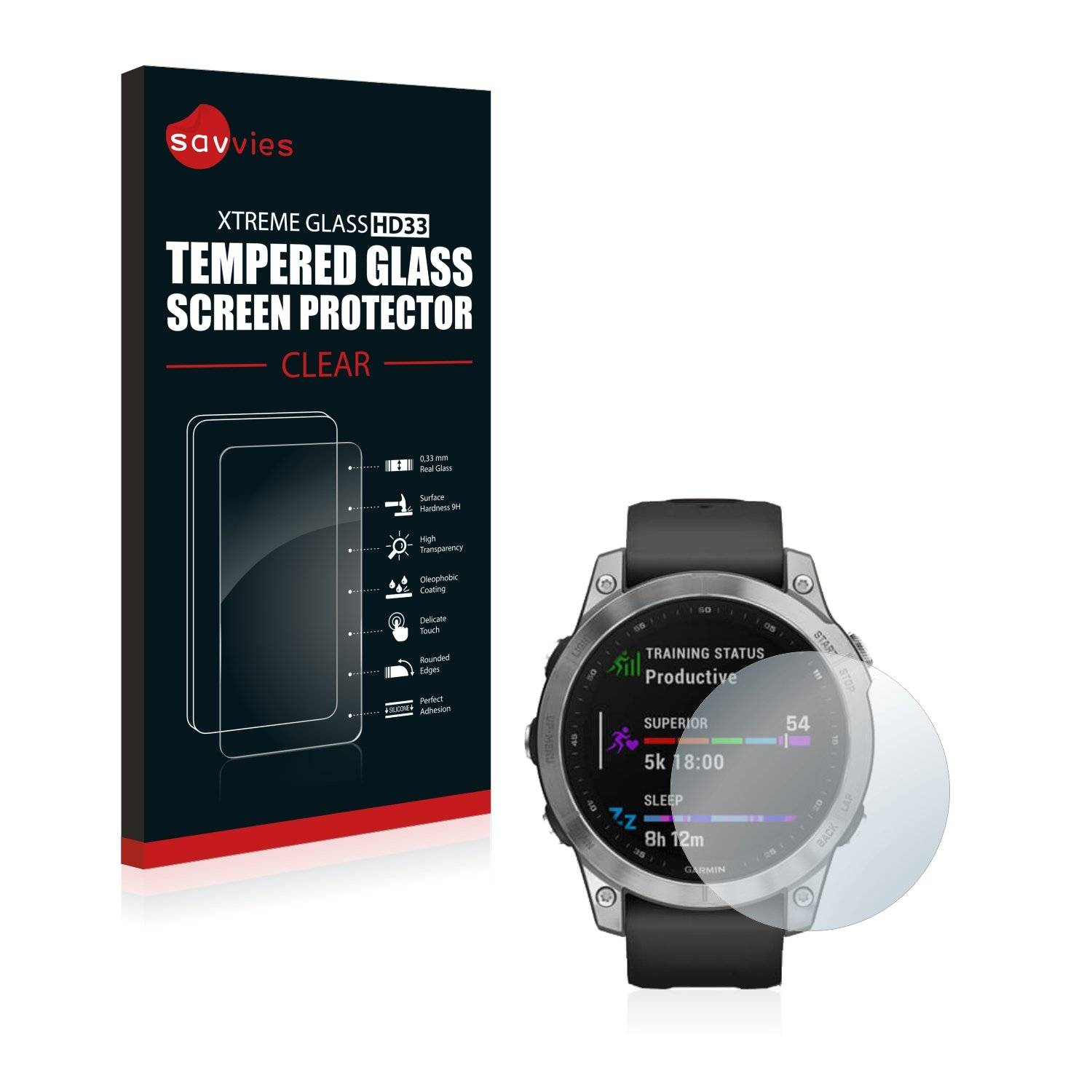 Savvies Clear Schutzglas für Garmin Fenix 7 (47 mm)