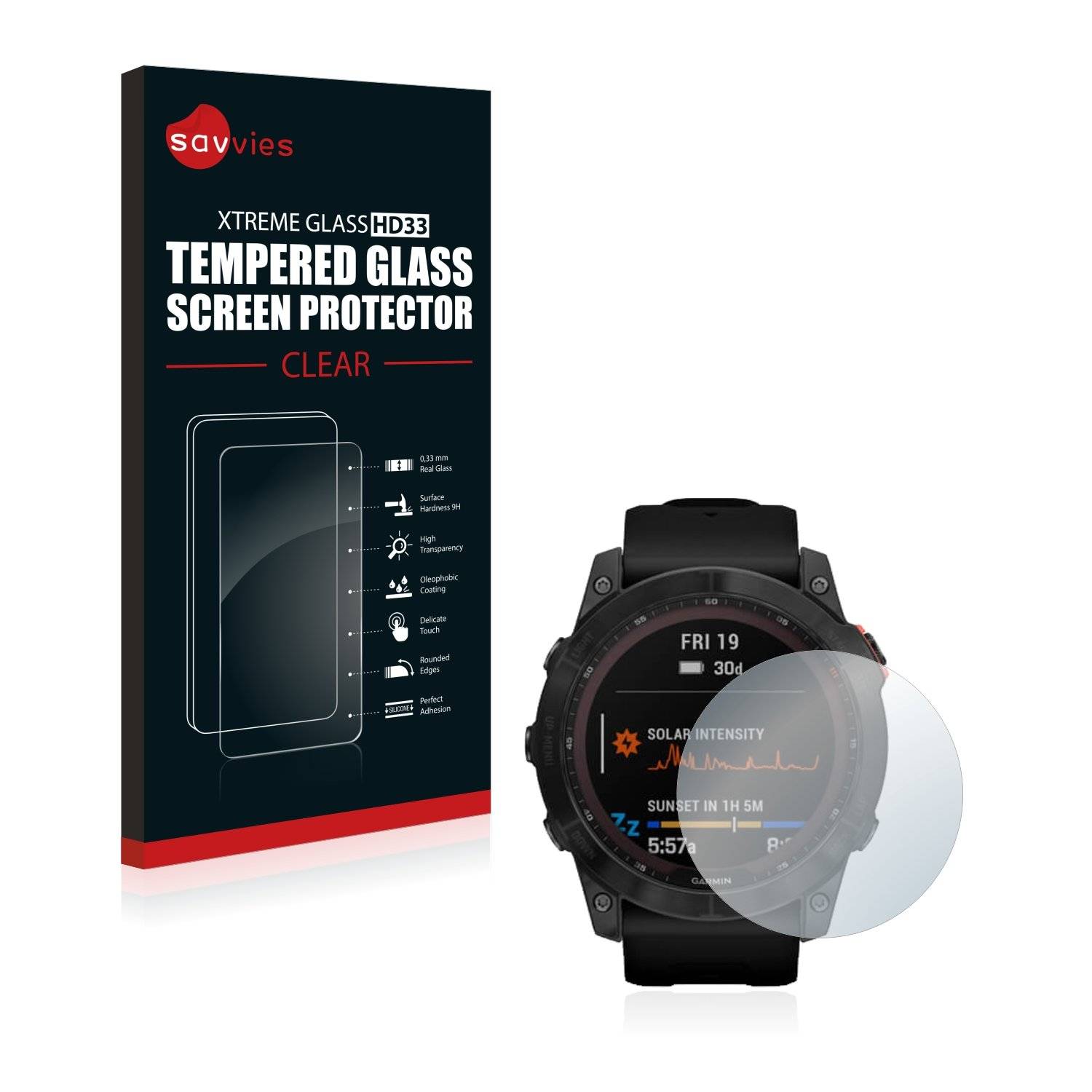 Savvies Clear Schutzglas für Garmin Fenix 7X (51 mm)