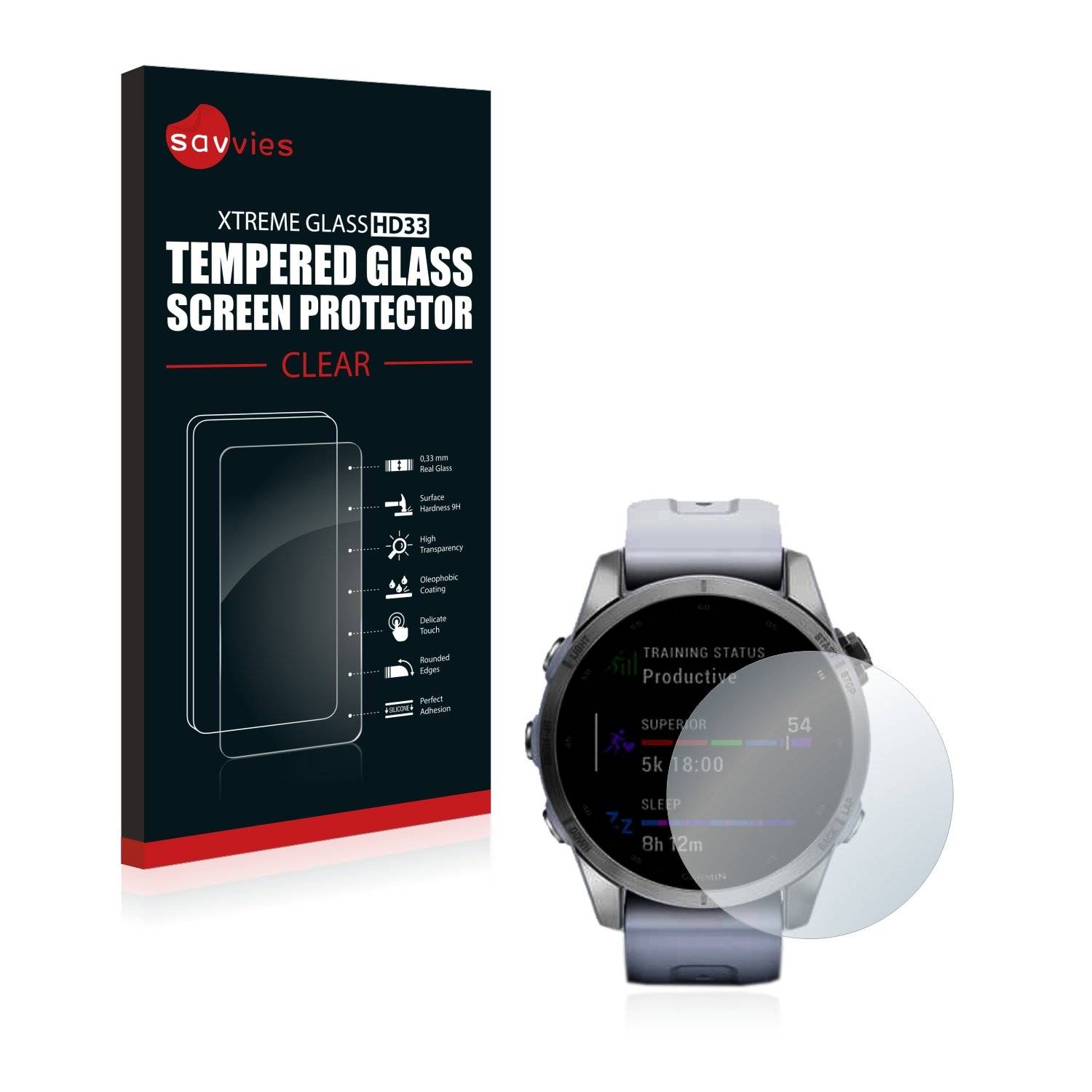 Savvies Clear Schutzglas für Garmin Fenix 7S (42 mm)
