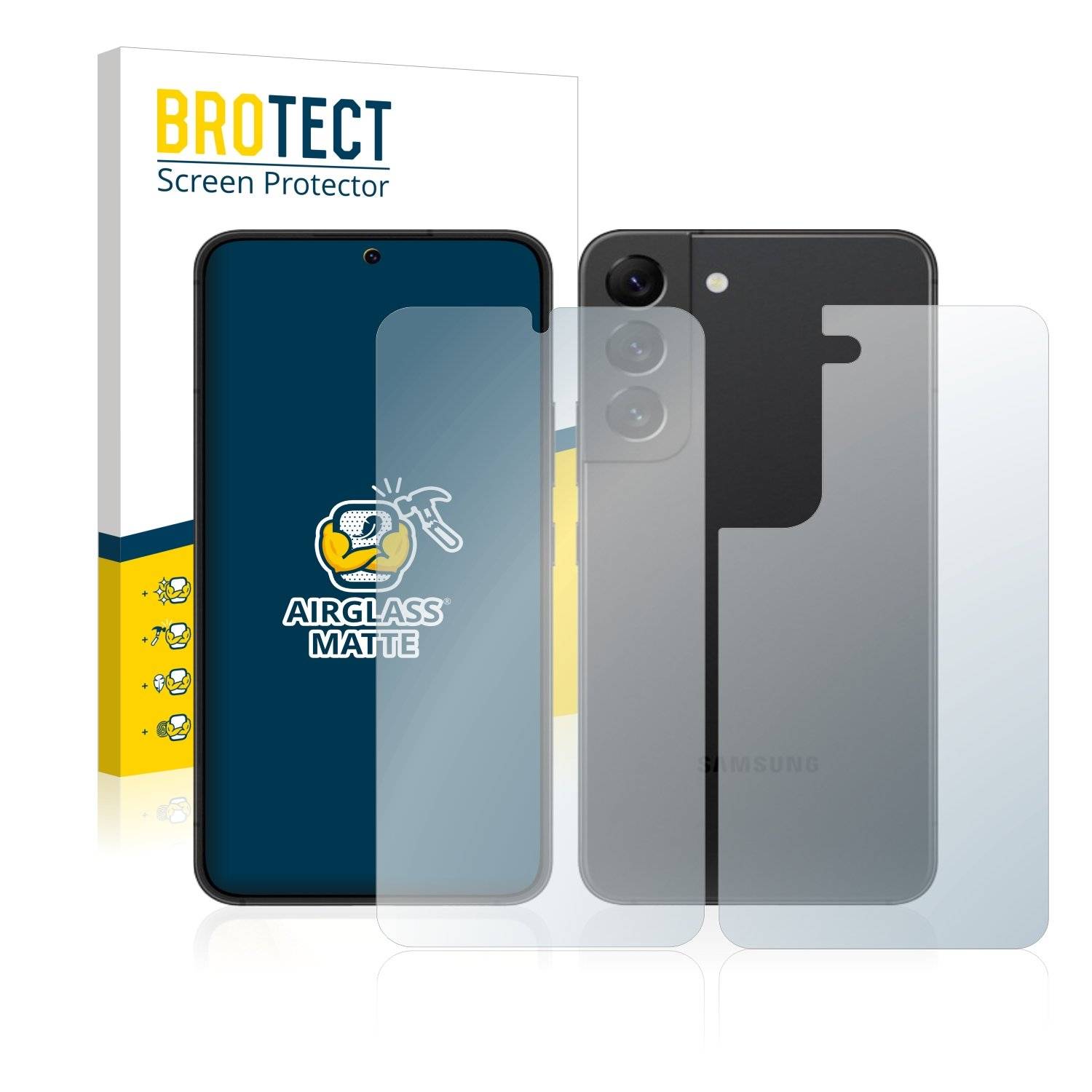 BROTECT AirGlass Matt Glas Panzer Folie für Samsung Galaxy S22 5G (Display+Rückseite)