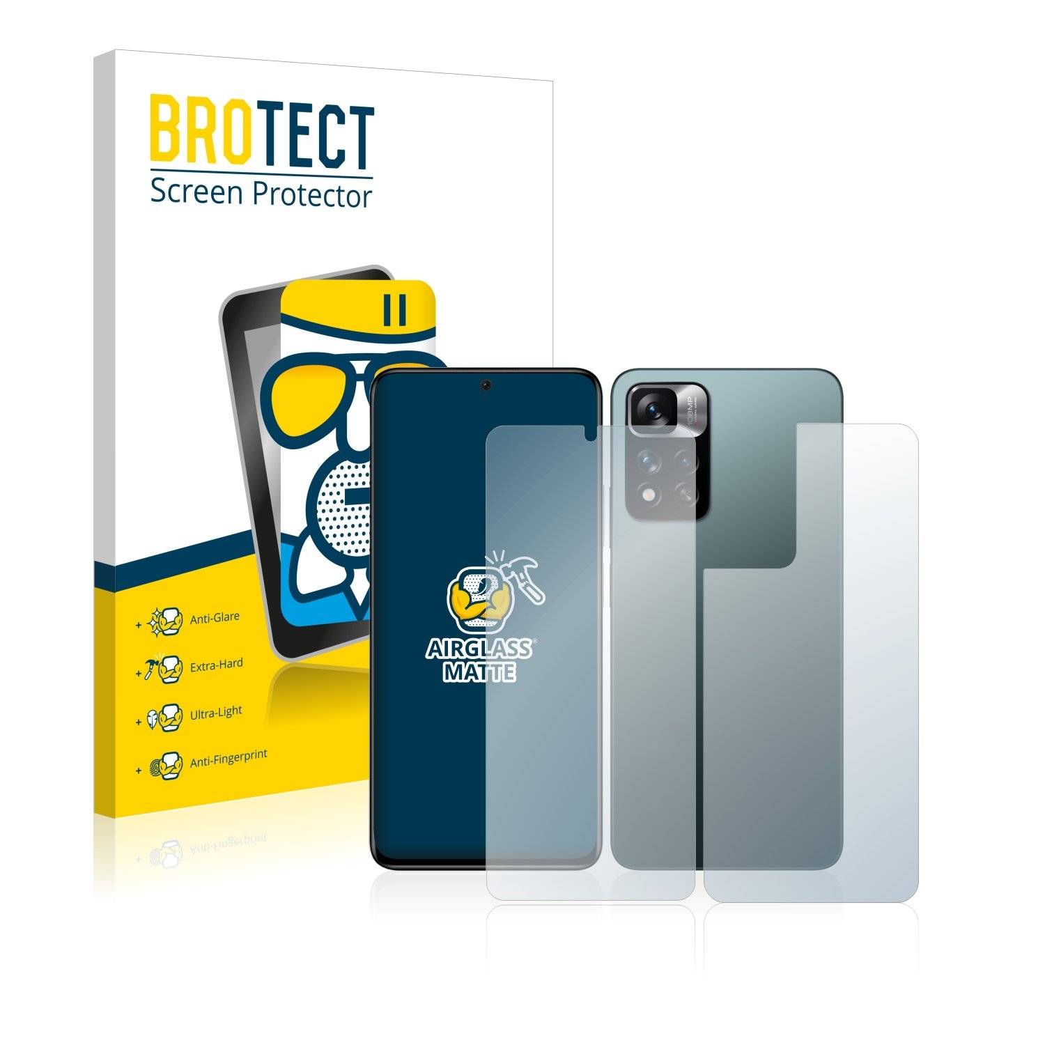 BROTECT AirGlass Flexible Schutz Glas Folie für Xiaomi Redmi Note 11 Pro+ 5G (Display+Rückseite) Matt Entspiegelt
