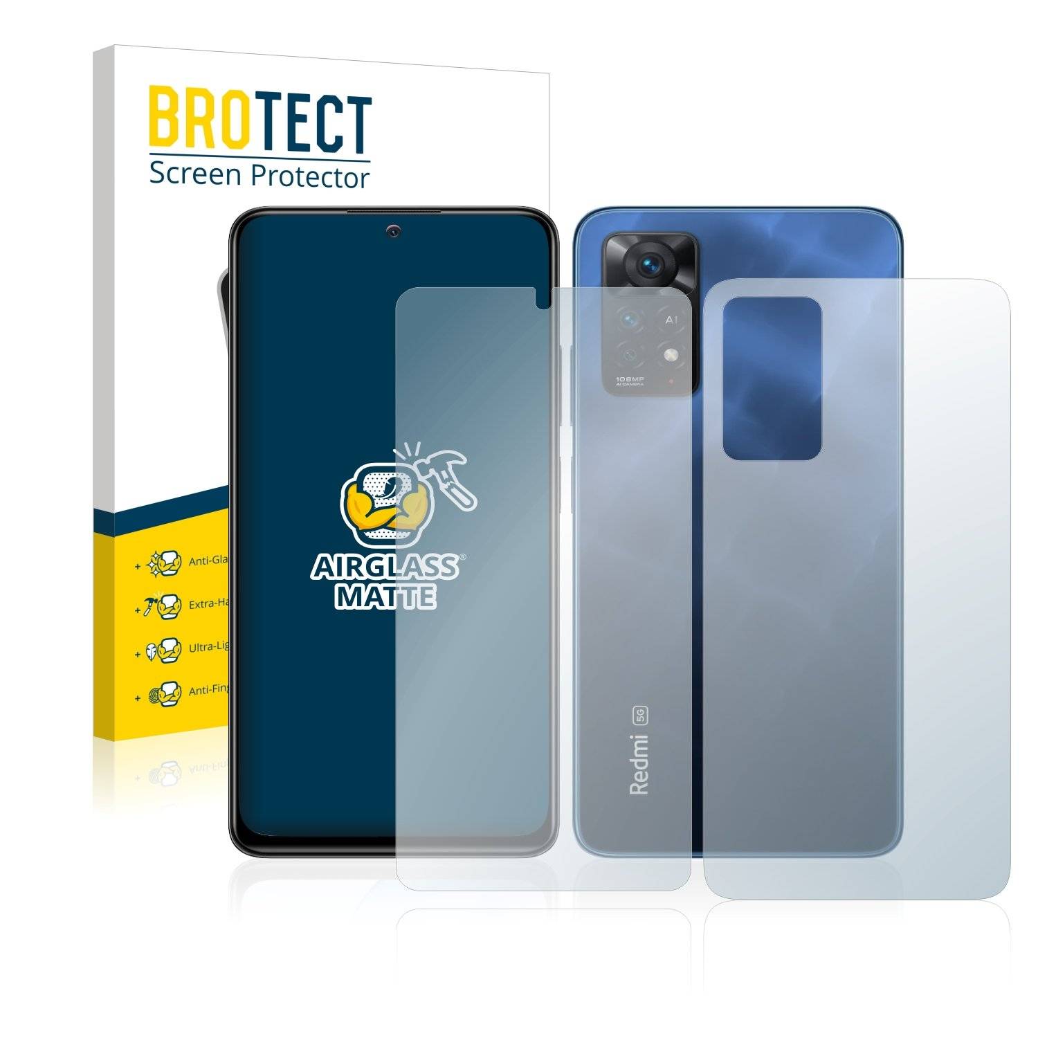 BROTECT AirGlass Flexible Schutz Glas Folie für Xiaomi Redmi Note 11 Pro 5G (Display+Rückseite) Matt Entspiegelt