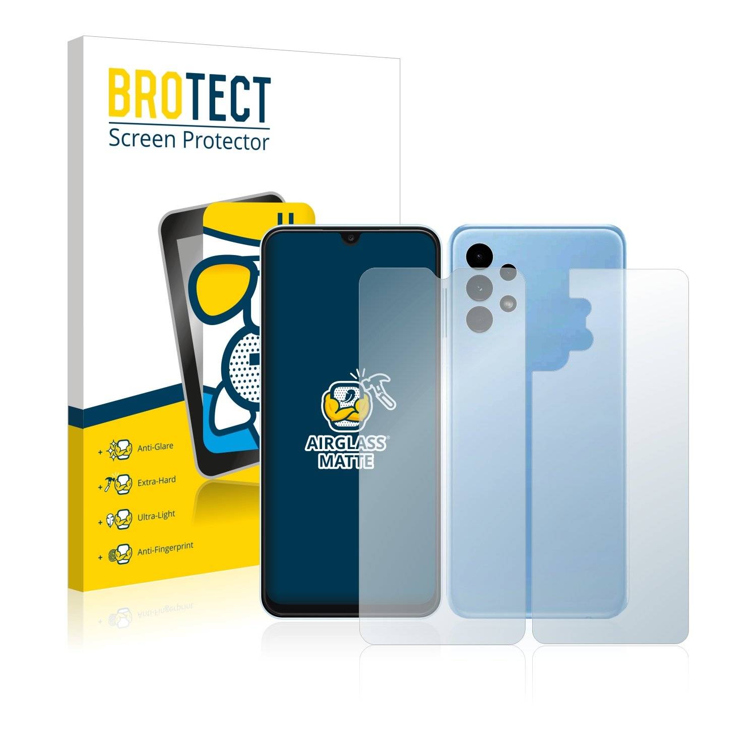 BROTECT AirGlass Flexible Schutz Glas Folie für Samsung Galaxy A13 (Display+Rückseite) Matt Entspiegelt