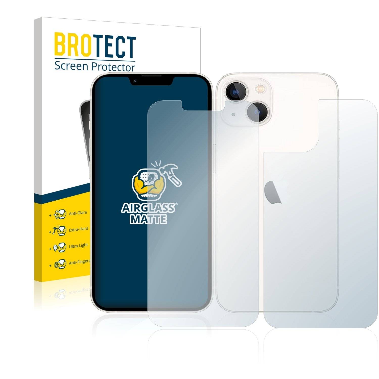 BROTECT AirGlass Matt Glas Schutz Folie für Apple iPhone 13 (Display+Rückseite)