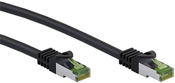 Goobay 61092 CAT 8.1 Patchkabel GHMT zertifiziert S/FTP PiMF halogenfrei 2 GHz Netzwerkkabel Internetkabel Schwarz 0,5m
