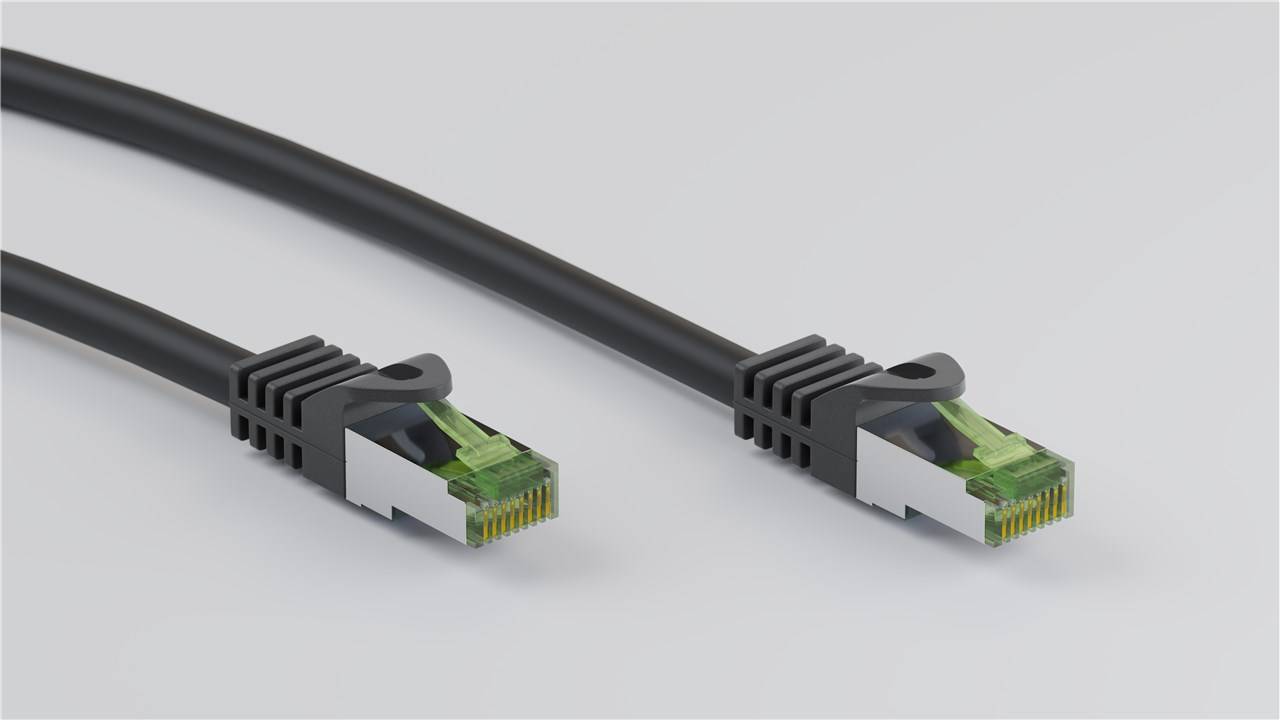 Goobay 61097 RJ45 Patchkabel mit CAT 8.1 S/FTP Rohkabel halogenfrei 2.000 MHz Netzwerkkabel Internetkabel Schwarz 7,5m