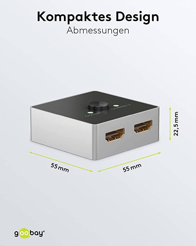 Goobay 58486 HDMI Umschalter 2 in 1 out HDMI Kabel 4K @ 60Hz Manuell HDMI Switch 18 Gbit/s Umschaltbox HDMI Weiche eARC