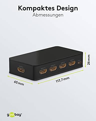 Goobay 58489 HDMI Umschalter 4 in 1 out Fernbedienung HDMI Kabel 4K @ 60Hz HDMI Switch 18 Gbit/s Umschaltbox HDMI Weiche