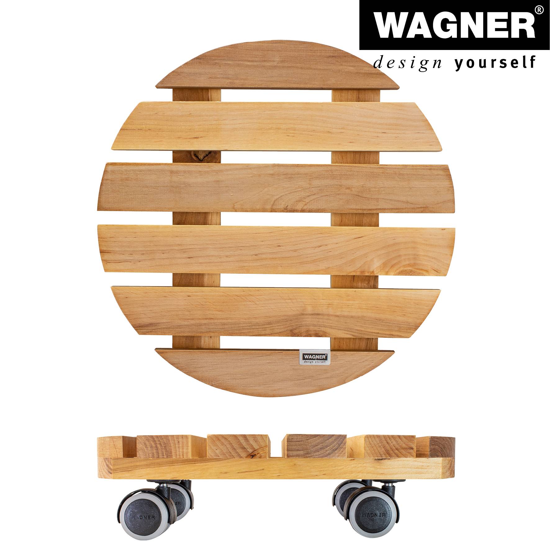 WAGNER Pflanzenroller NATURE Ø 34 x 8 cm, für Innenbereich, Erlenholz, natur geölt, Tragkraft 100 kg, EU Ware - 20026201