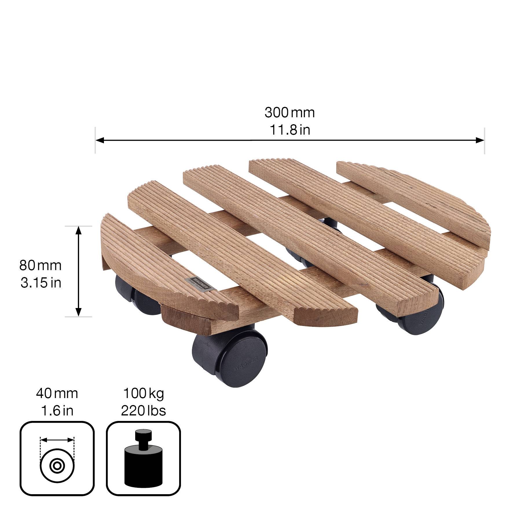 WAGNER Pflanzenroller COUNTRY Ø 30 x 8 cm, für innen, Holz geriffelt, palisander, Tragkraft 100 kg, EU Ware - 20018301