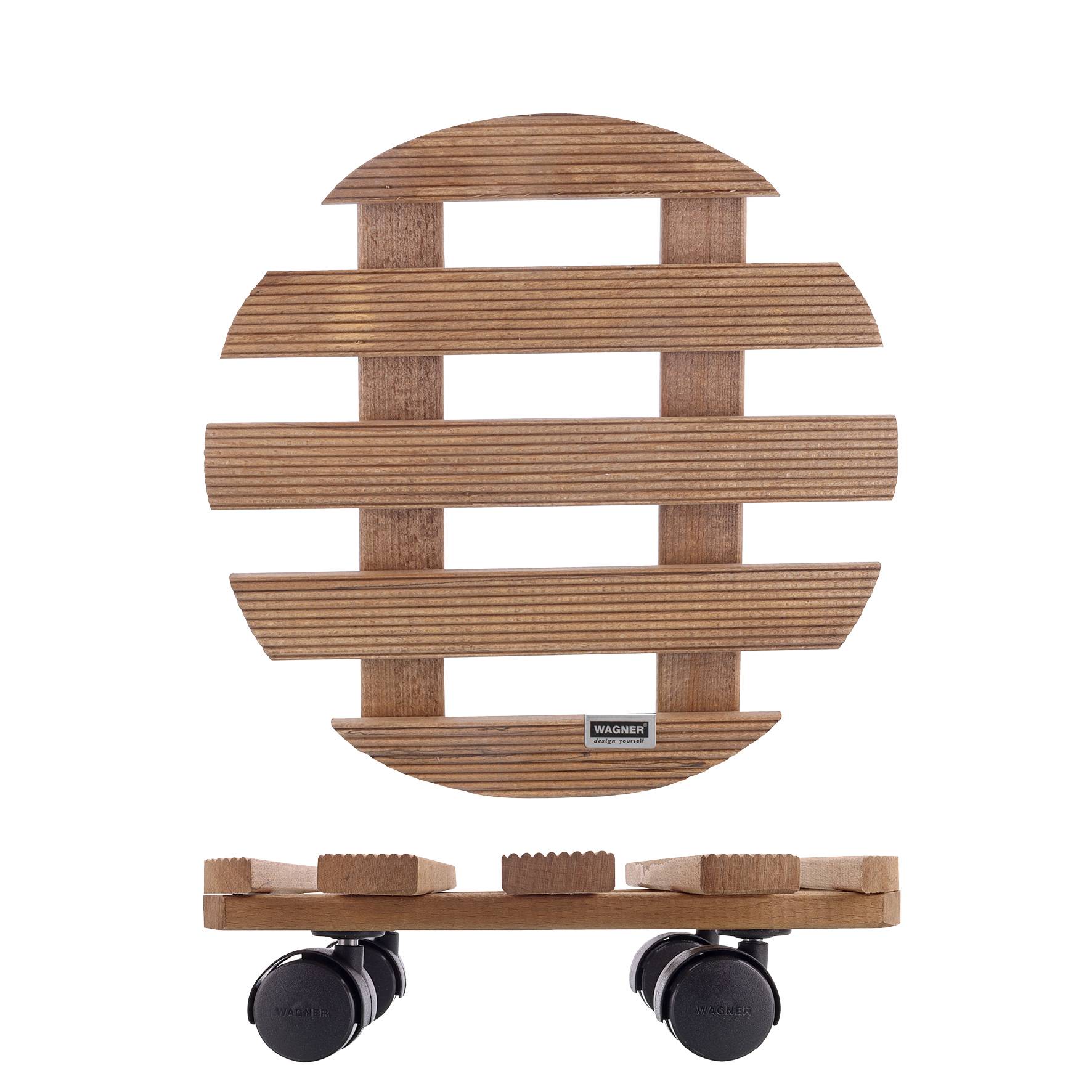 WAGNER Pflanzenroller COUNTRY Ø 30 x 8 cm, für innen, Holz geriffelt, palisander, Tragkraft 100 kg, EU Ware - 20018301