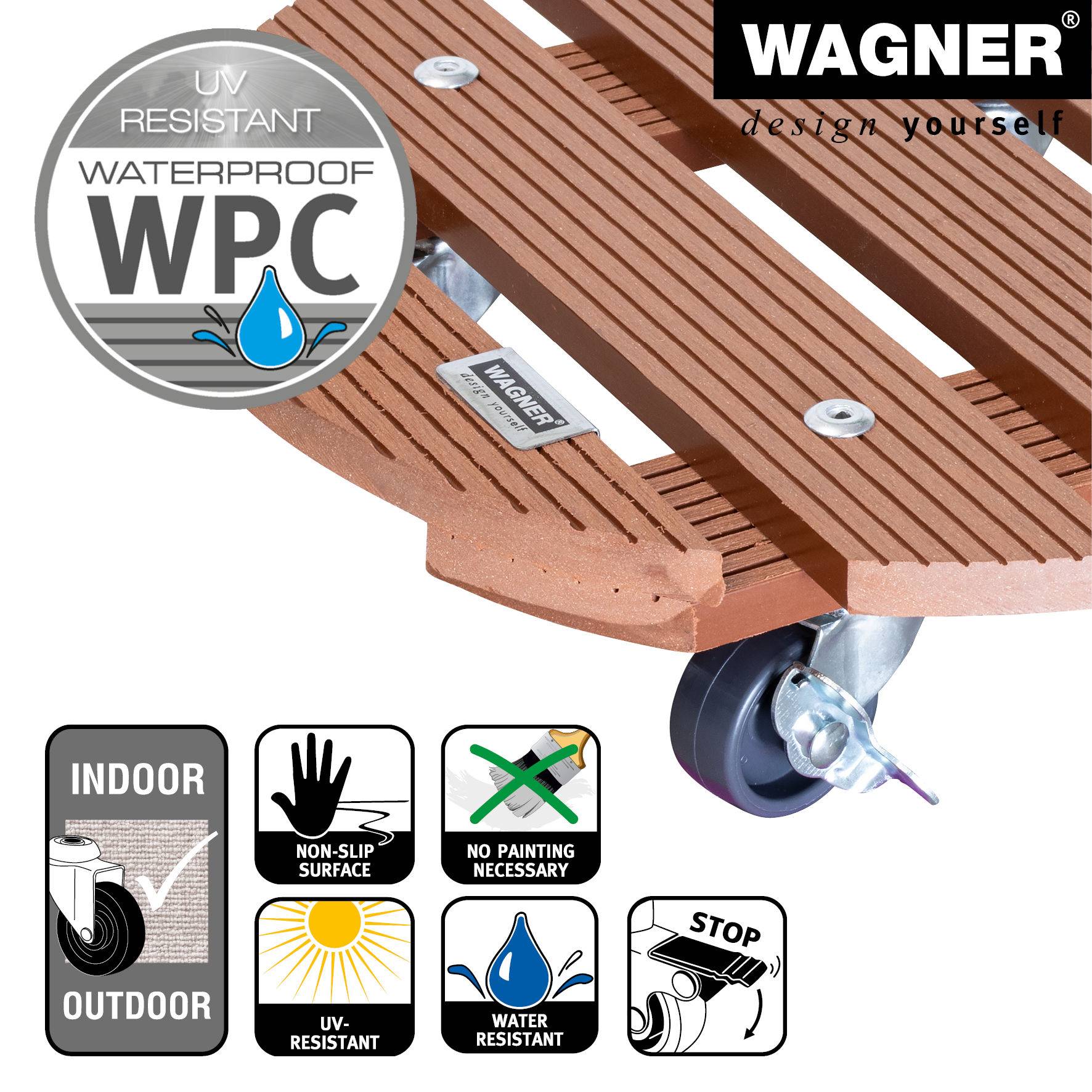 Wagner design yourself Pflanzenroller WPC GH 0535 Kunststoff braun rund 29.0 x 7.5 cm (20053501)