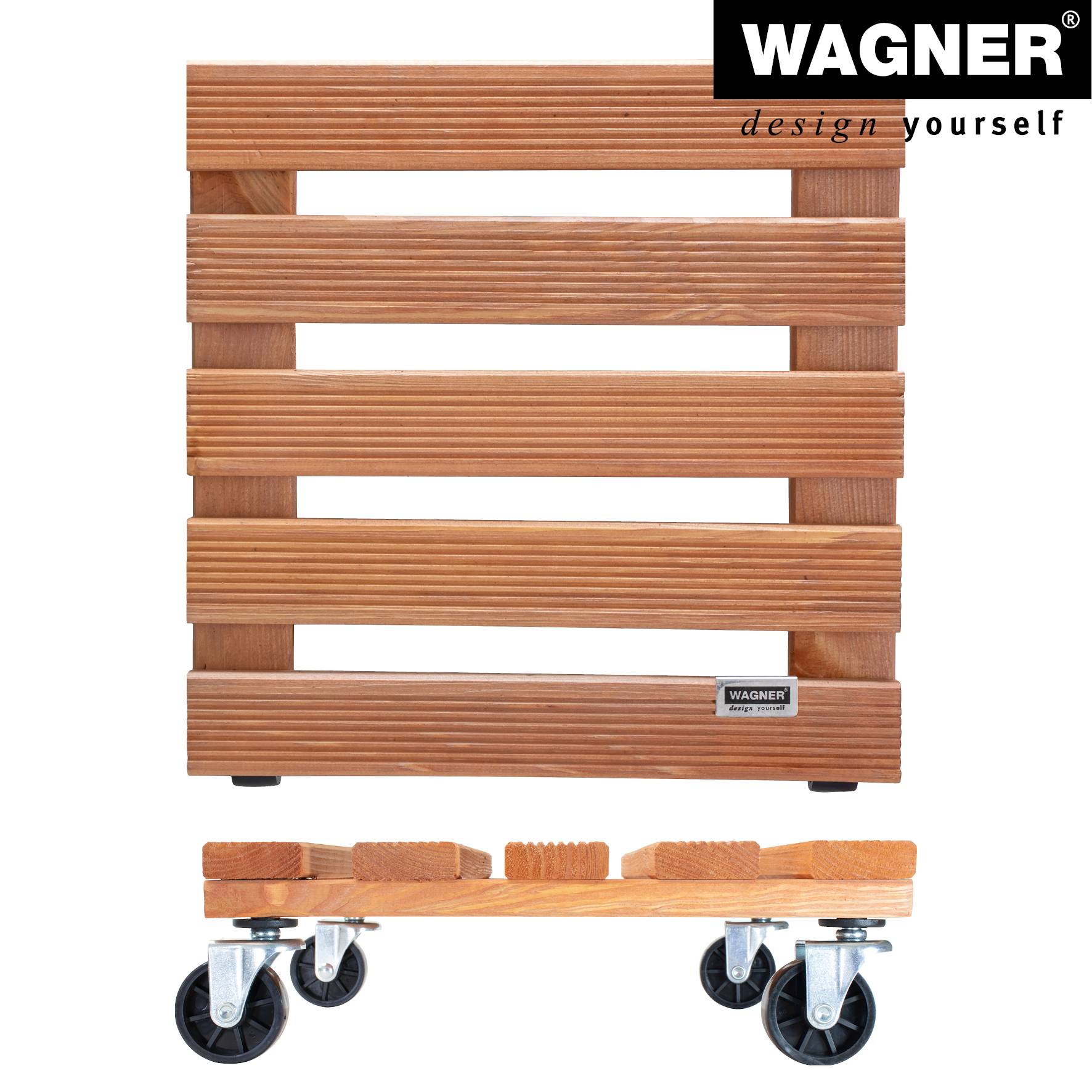 WAGNER Pflanzenroller TOSCANA 29 x 29 x 8,5 cm, innen&außen, Holz geriffelt, terracotta, max. 150 kg, EU Ware - 20015301