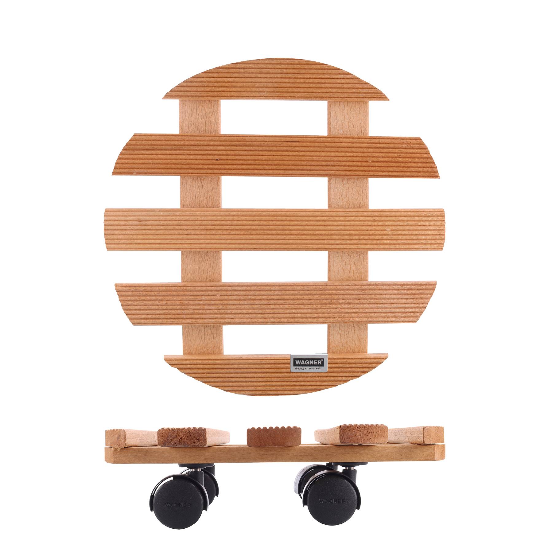 WAGNER Pflanzenroller COUNTRY Ø 30 x 8 cm, für innen, Holz geriffelt, kastanie, Tragkraft 100 kg, EU Ware - 20018201