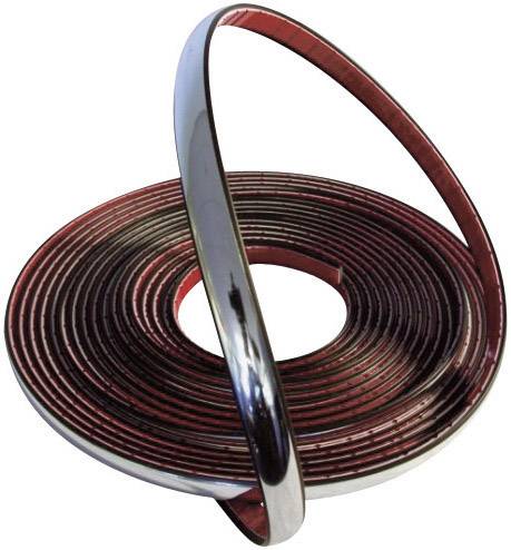 Ein modernes Kunstwerk aus Metall, bestehend aus kreisförmigen, spiralförmig angeordneten, reflektierenden Bändern in Rot und Silber.