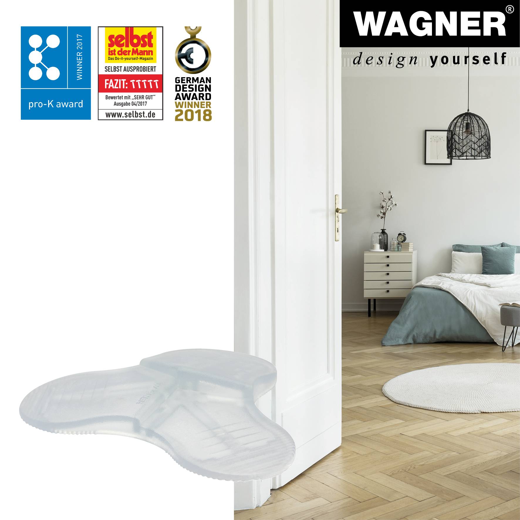 WAGNER Türstopper 3STOP CLEAR - Ø 110 x 20 mm, Kunststoff Elastomer, transparent, 3 Keilhöhen, Awards - 15698501