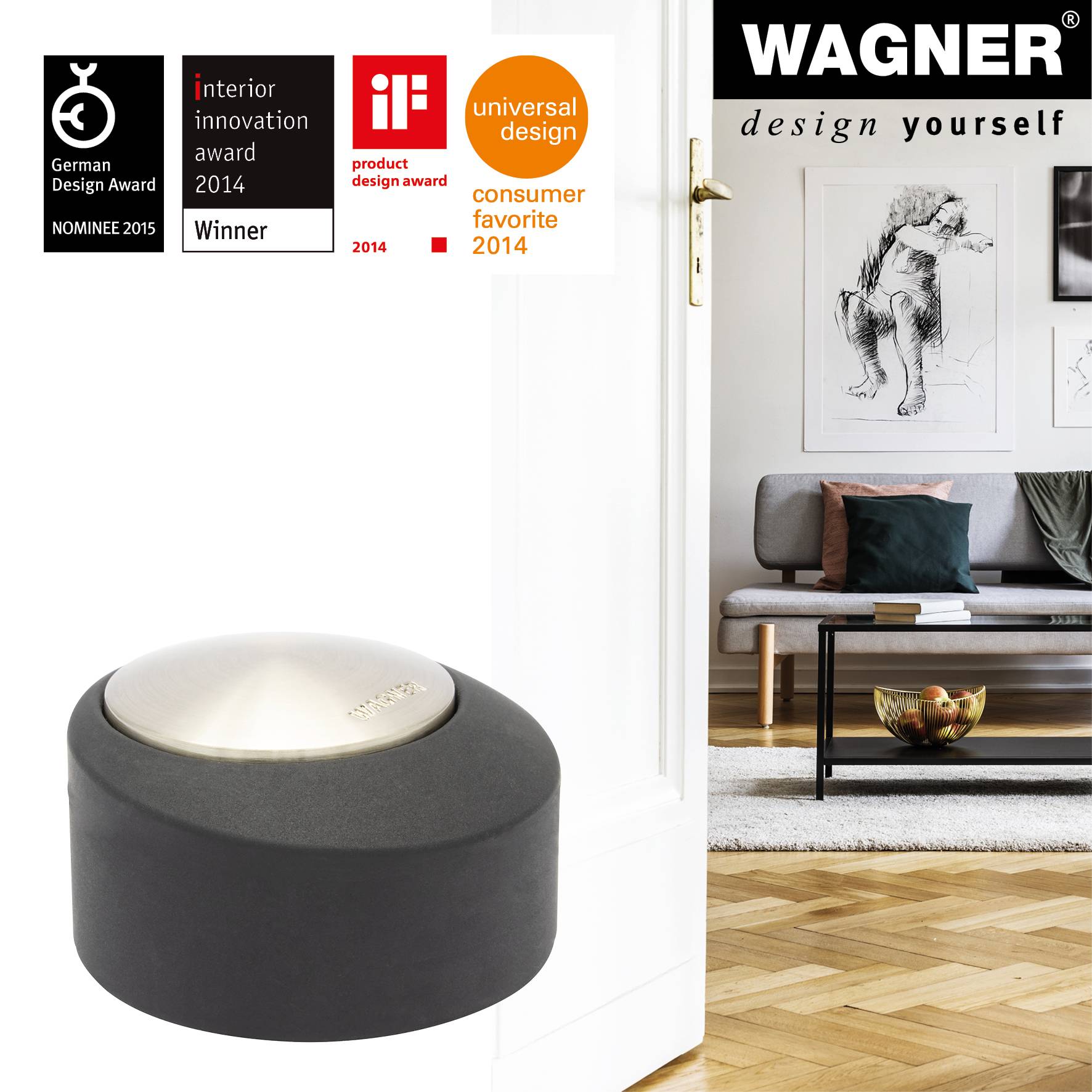 Wagner design yourself EH 5181 Türstopper Zinkdruckguss Kautschuk O 5.0 cm (15518111)
